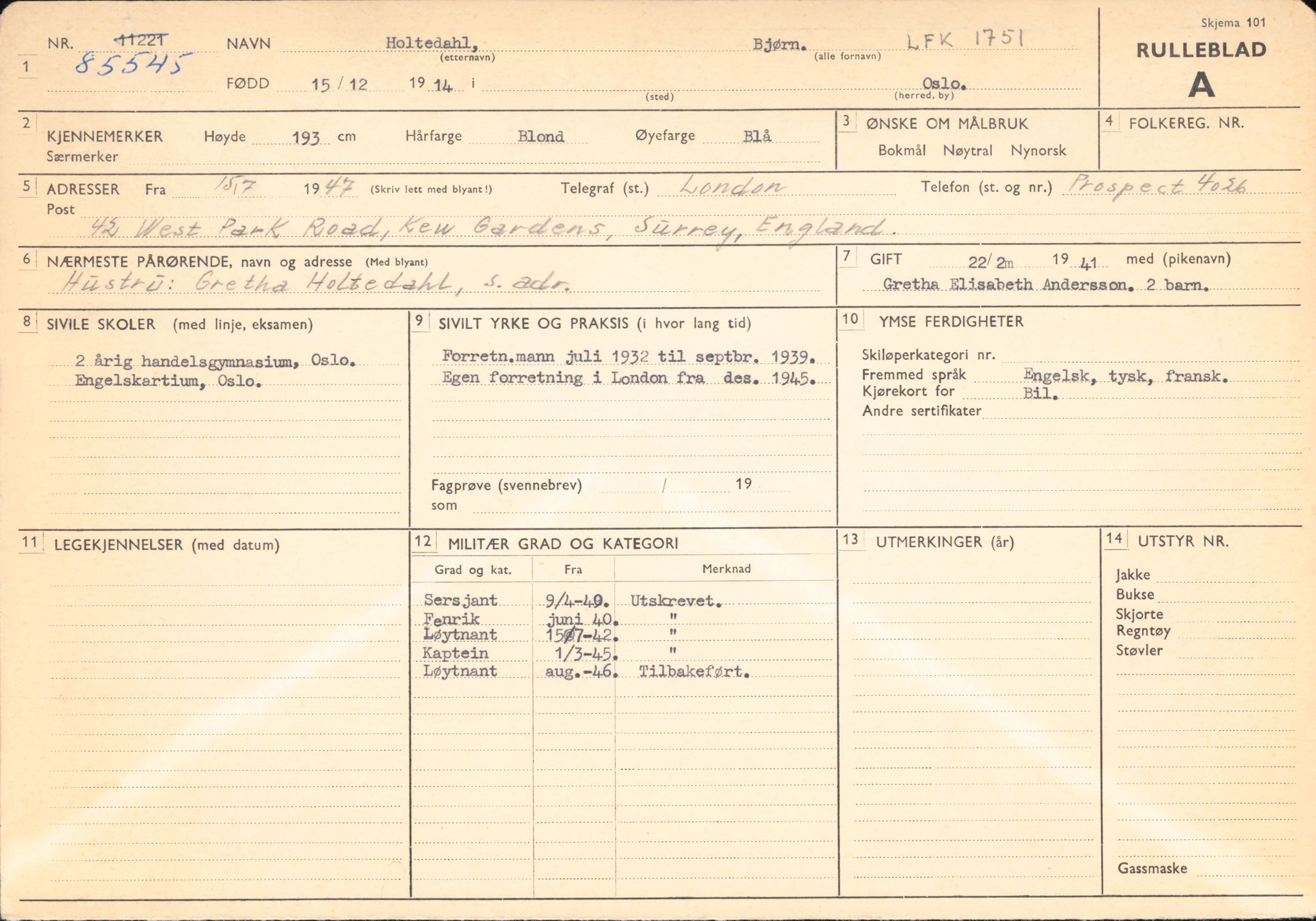 Forsvaret, Forsvarets overkommando/Luftforsvarsstaben, AV/RA-RAFA-4079/P/Pa/L0036: Personellpapirer, 1914, p. 172