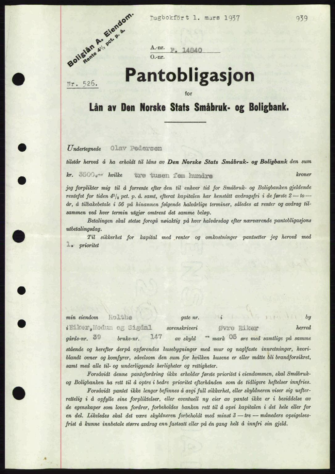 Eiker, Modum og Sigdal sorenskriveri, SAKO/A-123/G/Ga/Gab/L0034: Mortgage book no. A4, 1936-1937, Diary no: : 526/1937