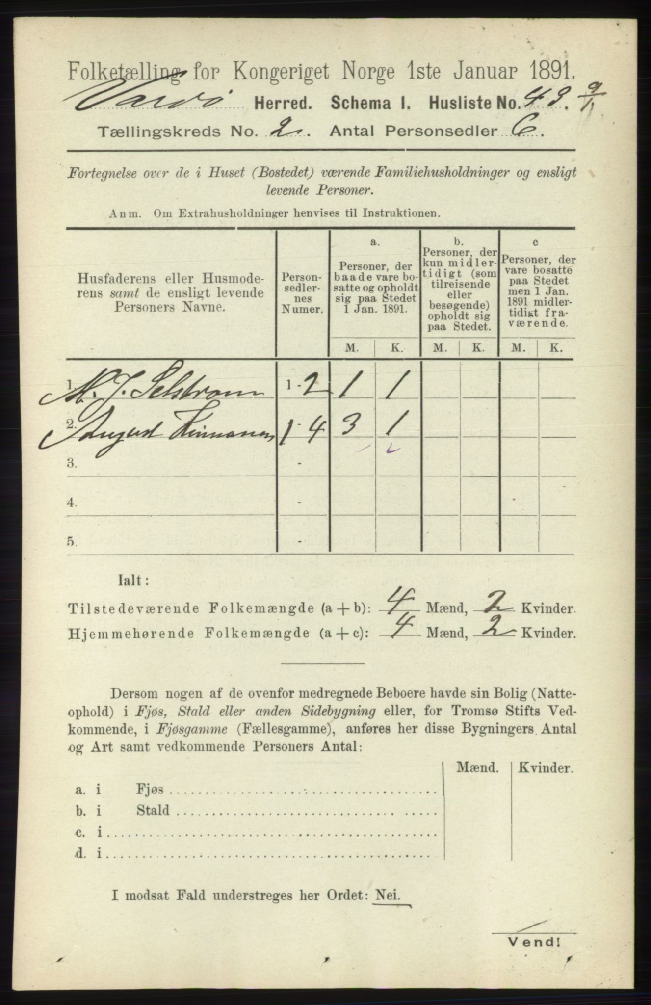 RA, 1891 census for 2028 Vardø, 1891, p. 260