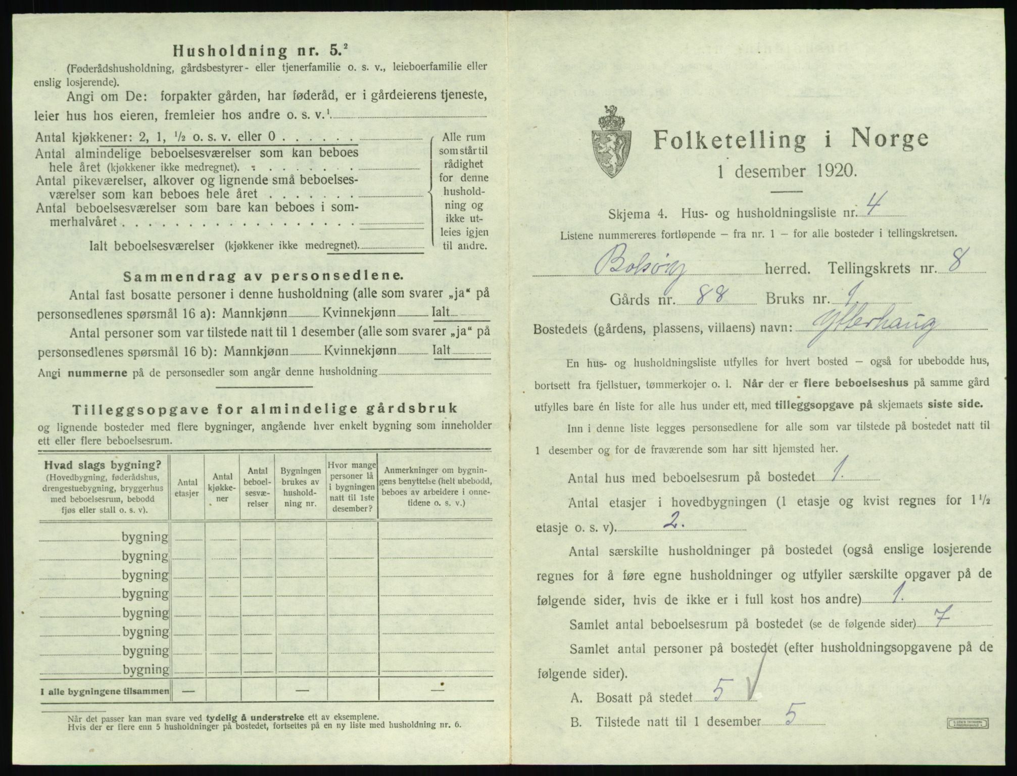 SAT, 1920 census for Bolsøy, 1920, p. 1301