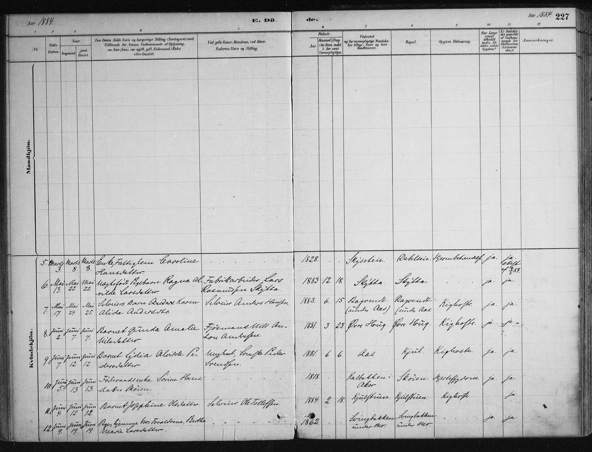 Nittedal prestekontor Kirkebøker, SAO/A-10365a/F/Fa/L0007: Parish register (official) no. I 7, 1879-1901, p. 227