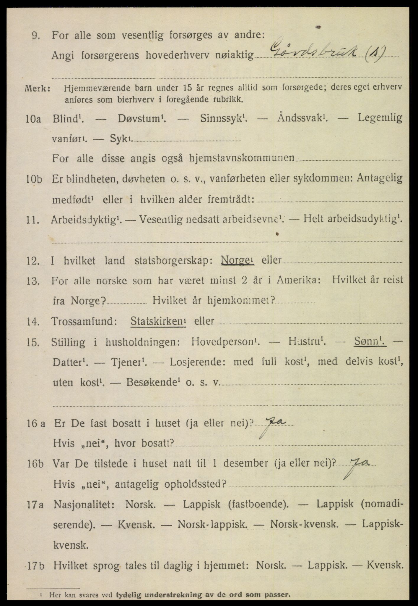 SAT, 1920 census for Sørli, 1920, p. 274