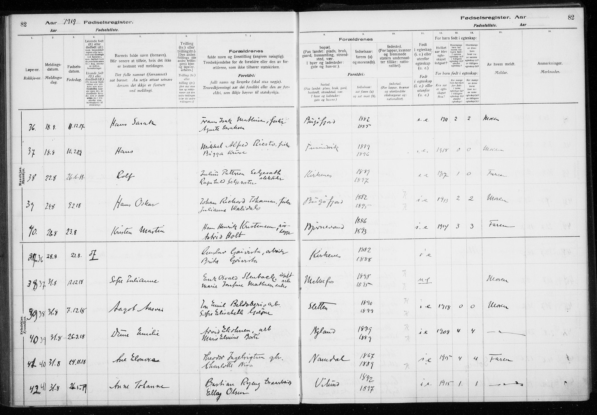 Sør-Varanger sokneprestkontor, AV/SATØ-S-1331/I/Ia/L0016: Birth register no. 16, 1915-1925, p. 82