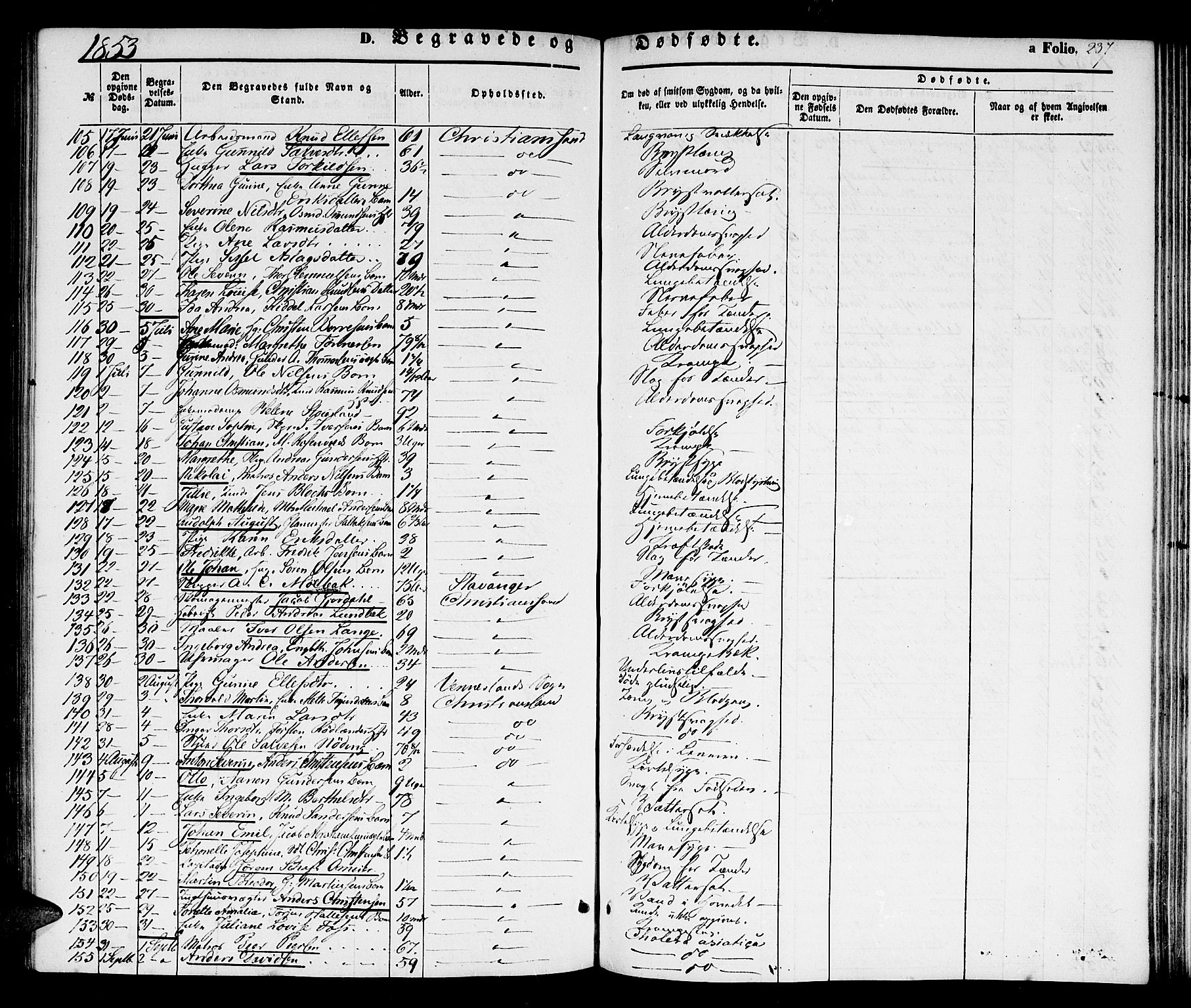 Kristiansand domprosti, AV/SAK-1112-0006/F/Fb/L0011: Parish register (copy) no. B 11, 1851-1861, p. 237