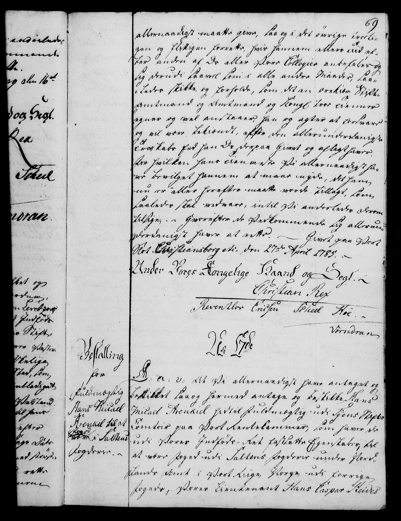 Rentekammeret, Kammerkanselliet, RA/EA-3111/G/Gg/Gge/L0006: Norsk bestallingsprotokoll med register (merket RK 53.30), 1773-1814, p. 69