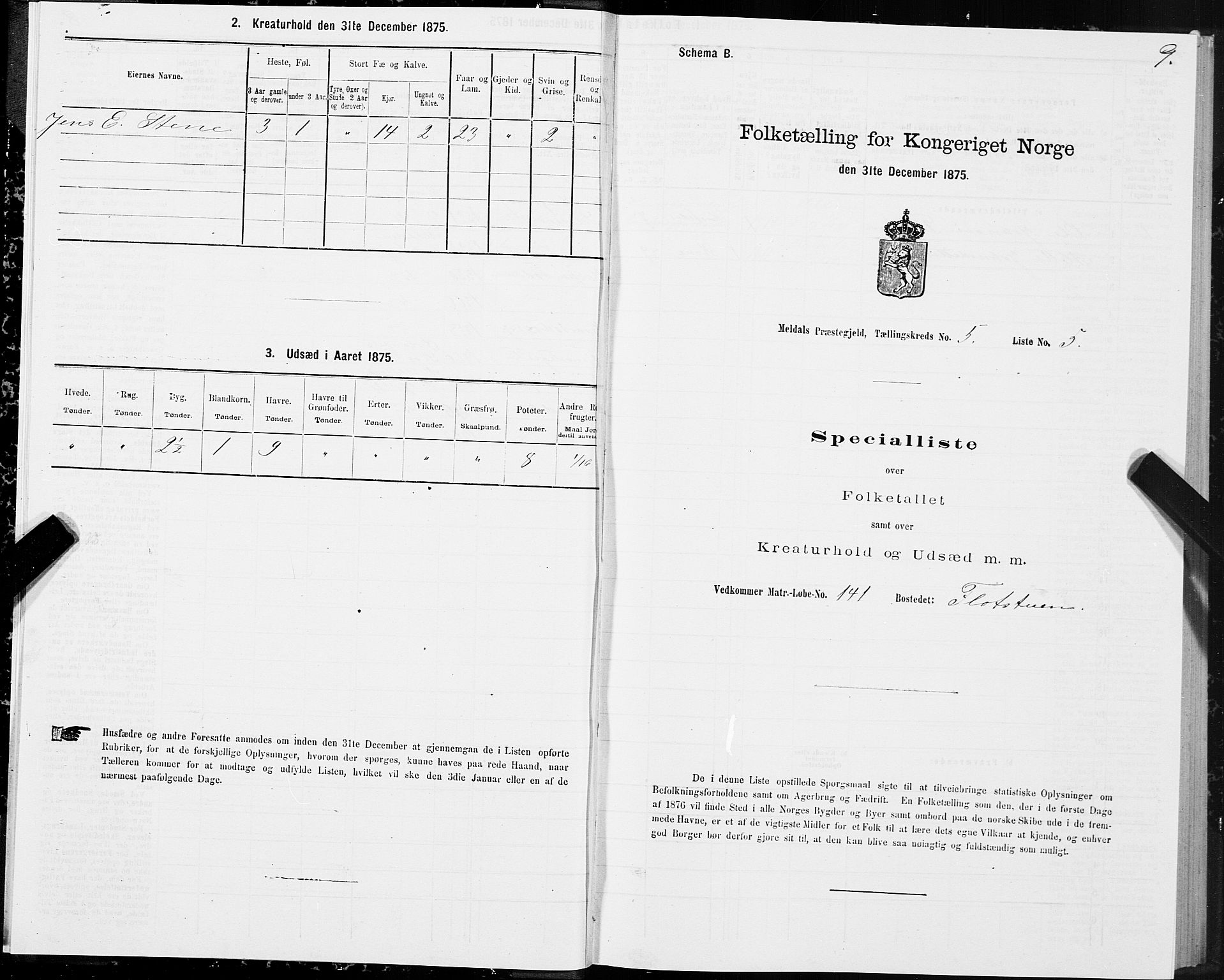 SAT, 1875 census for 1636P Meldal, 1875, p. 3009