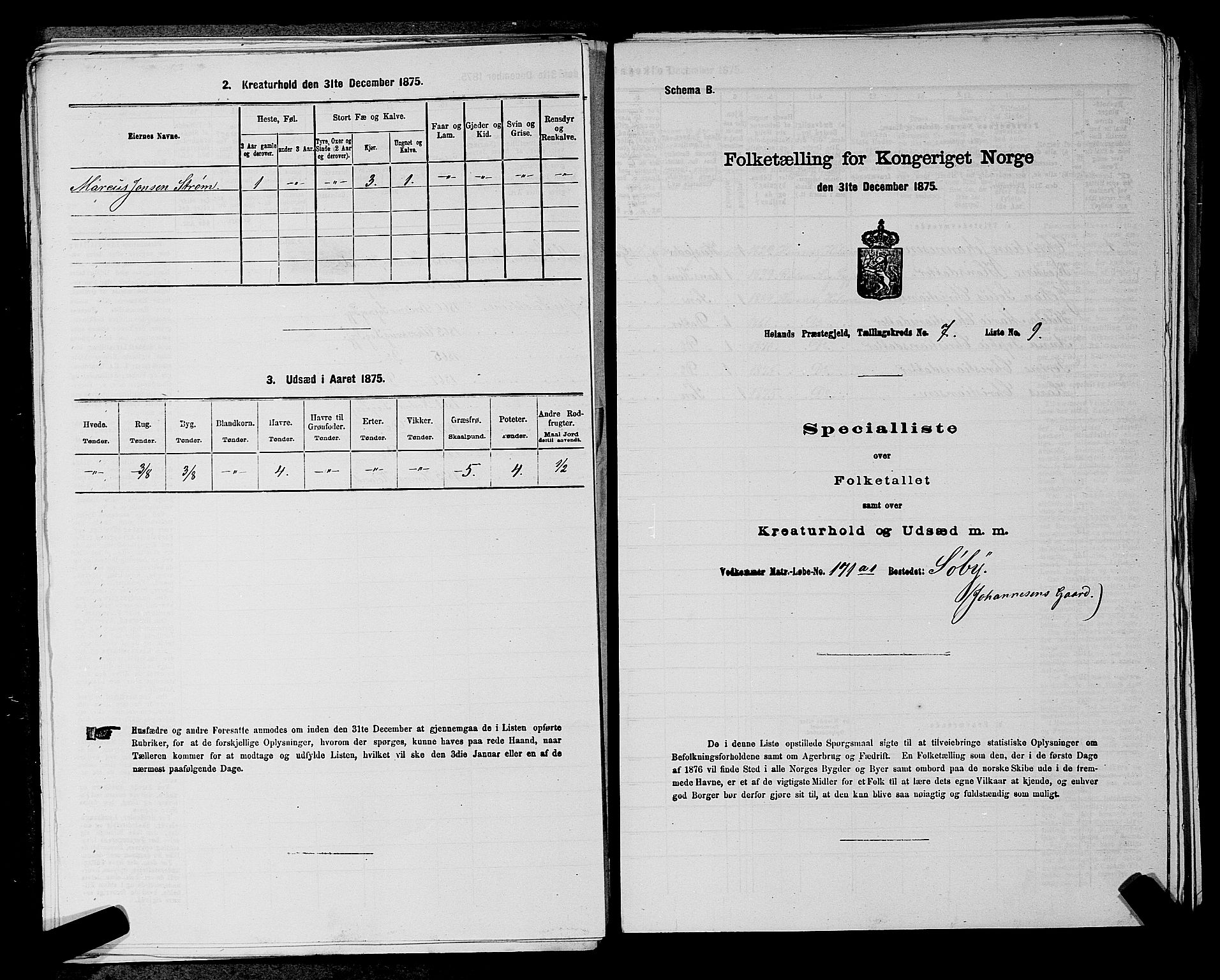 RA, 1875 census for 0221P Høland, 1875, p. 1254