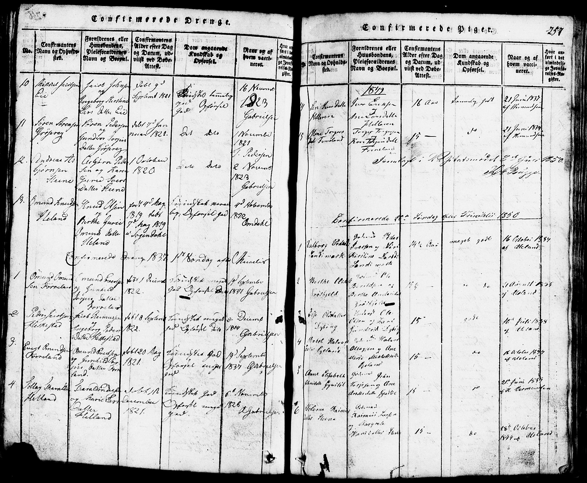 Lund sokneprestkontor, SAST/A-101809/S07/L0001: Parish register (copy) no. B 1, 1815-1853, p. 257