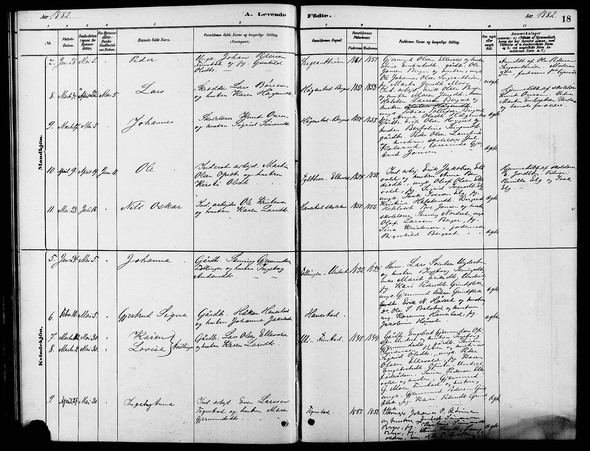 Rendalen prestekontor, AV/SAH-PREST-054/H/Ha/Hab/L0003: Parish register (copy) no. 3, 1879-1904, p. 18