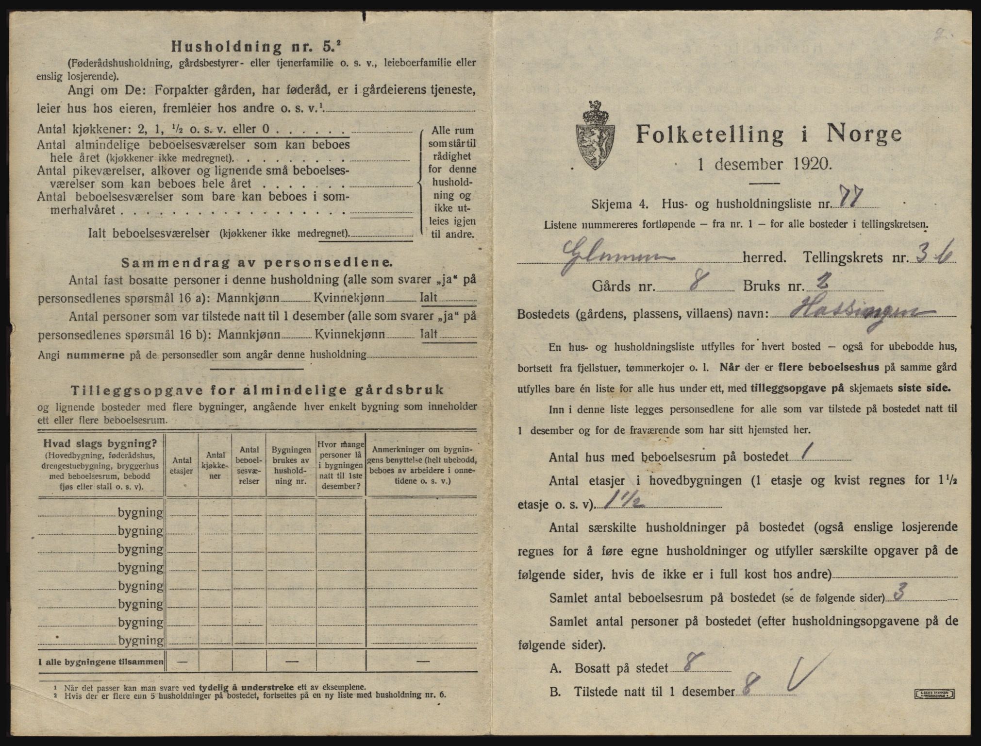 SAO, 1920 census for Glemmen, 1920, p. 1183