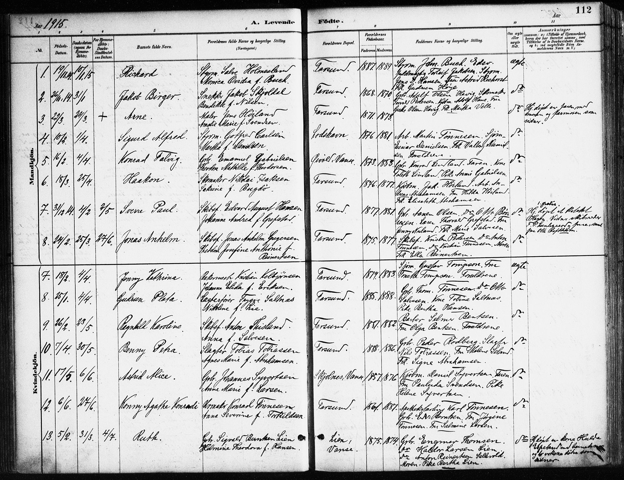 Farsund sokneprestkontor, SAK/1111-0009/F/Fa/L0006: Parish register (official) no. A 6, 1887-1920, p. 112