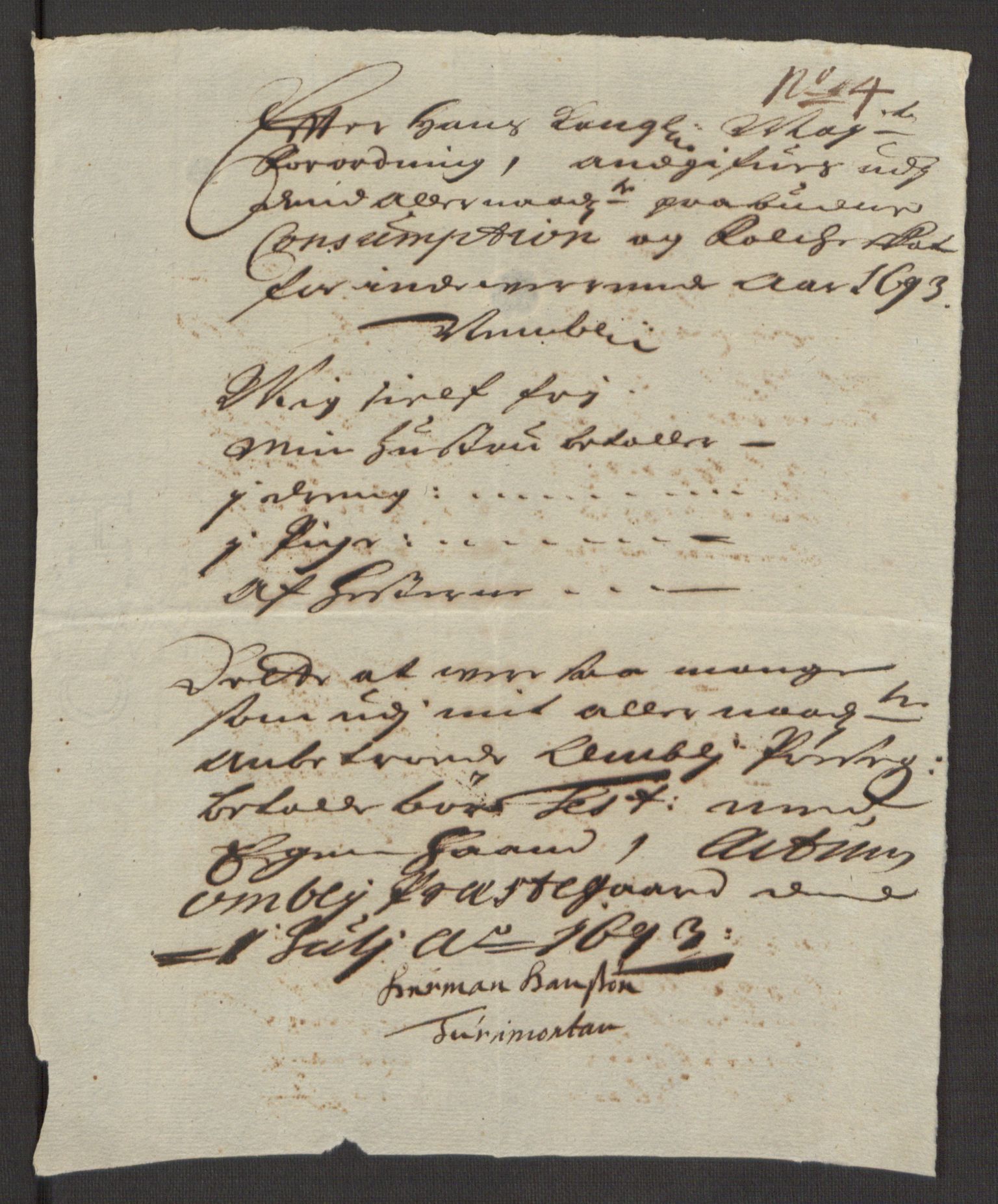 Rentekammeret inntil 1814, Reviderte regnskaper, Fogderegnskap, RA/EA-4092/R40/L2444: Fogderegnskap Råbyggelag, 1693-1696, p. 45