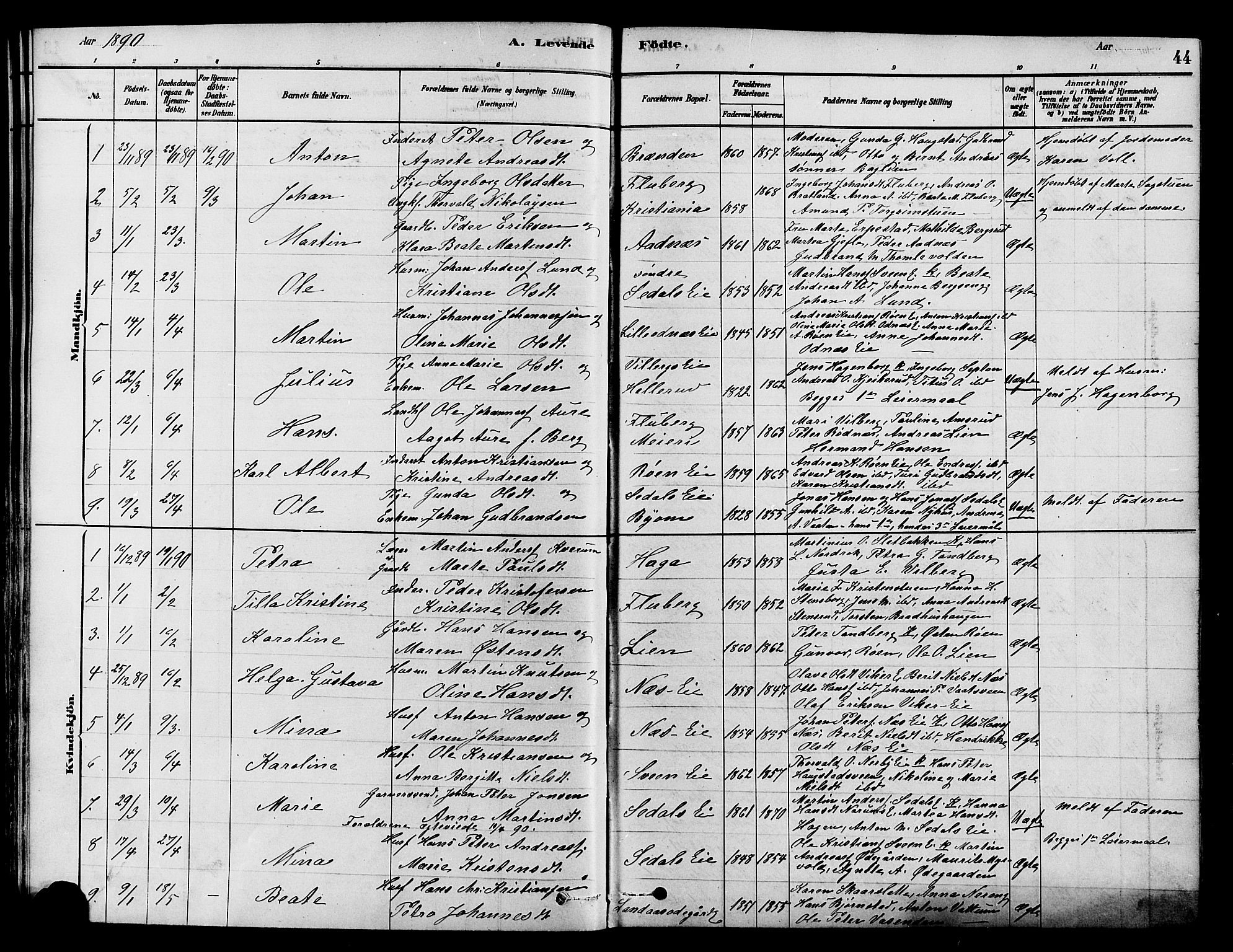 Søndre Land prestekontor, AV/SAH-PREST-122/K/L0002: Parish register (official) no. 2, 1878-1894, p. 44