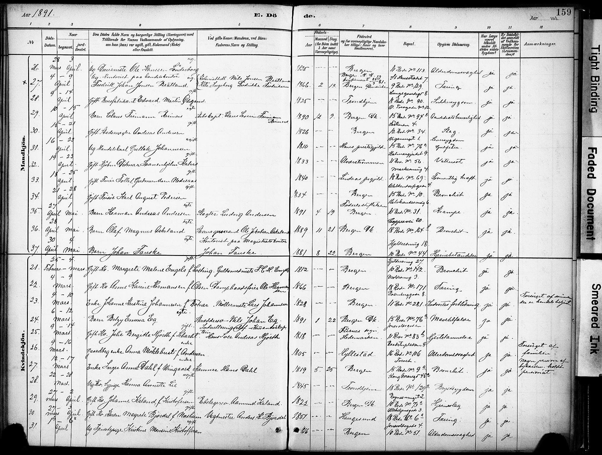 Domkirken sokneprestembete, AV/SAB-A-74801/H/Haa/L0043: Parish register (official) no. E 5, 1882-1904, p. 159