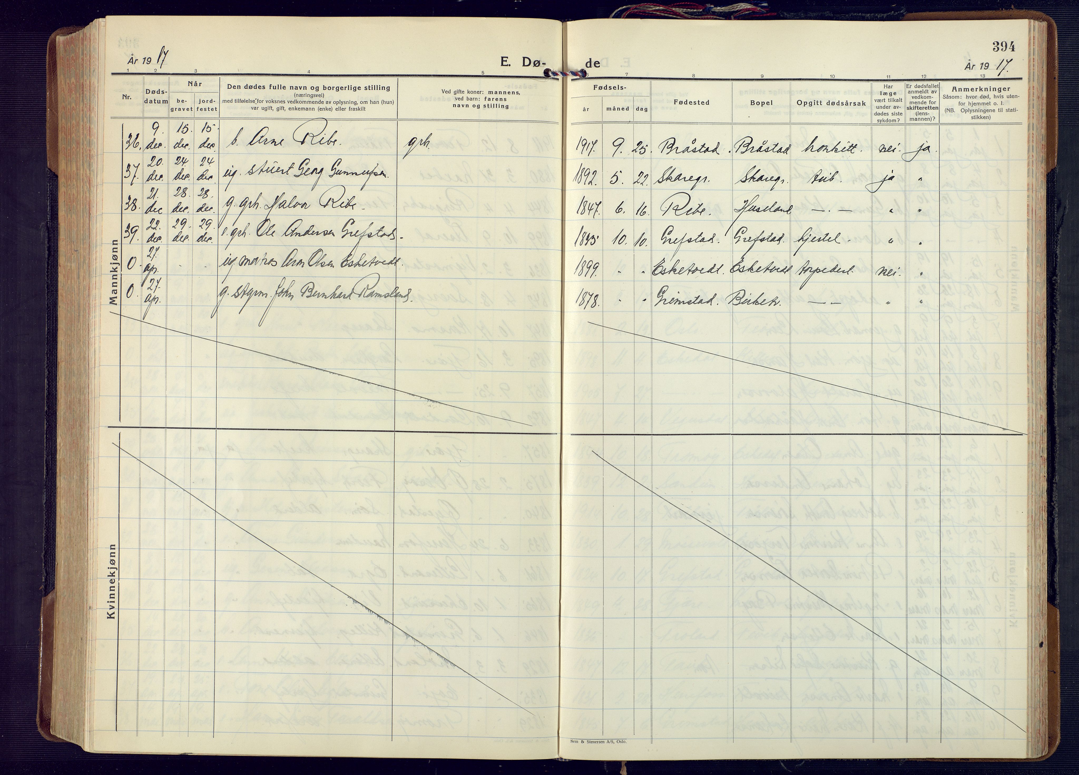 Fjære sokneprestkontor, AV/SAK-1111-0011/F/Fa/L0004: Parish register (official) no. A 4, 1902-1925, p. 394