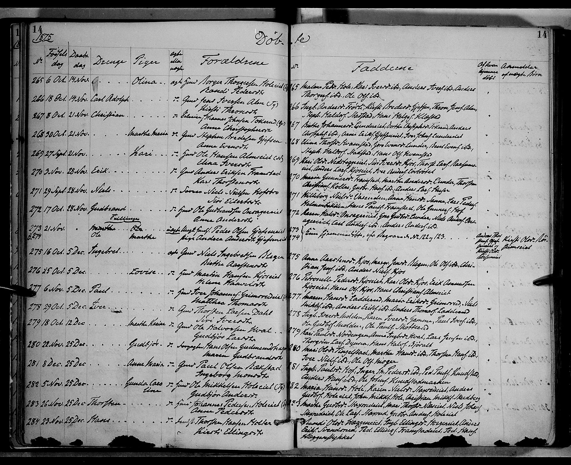 Gran prestekontor, AV/SAH-PREST-112/H/Ha/Haa/L0013: Parish register (official) no. 13, 1875-1879, p. 14