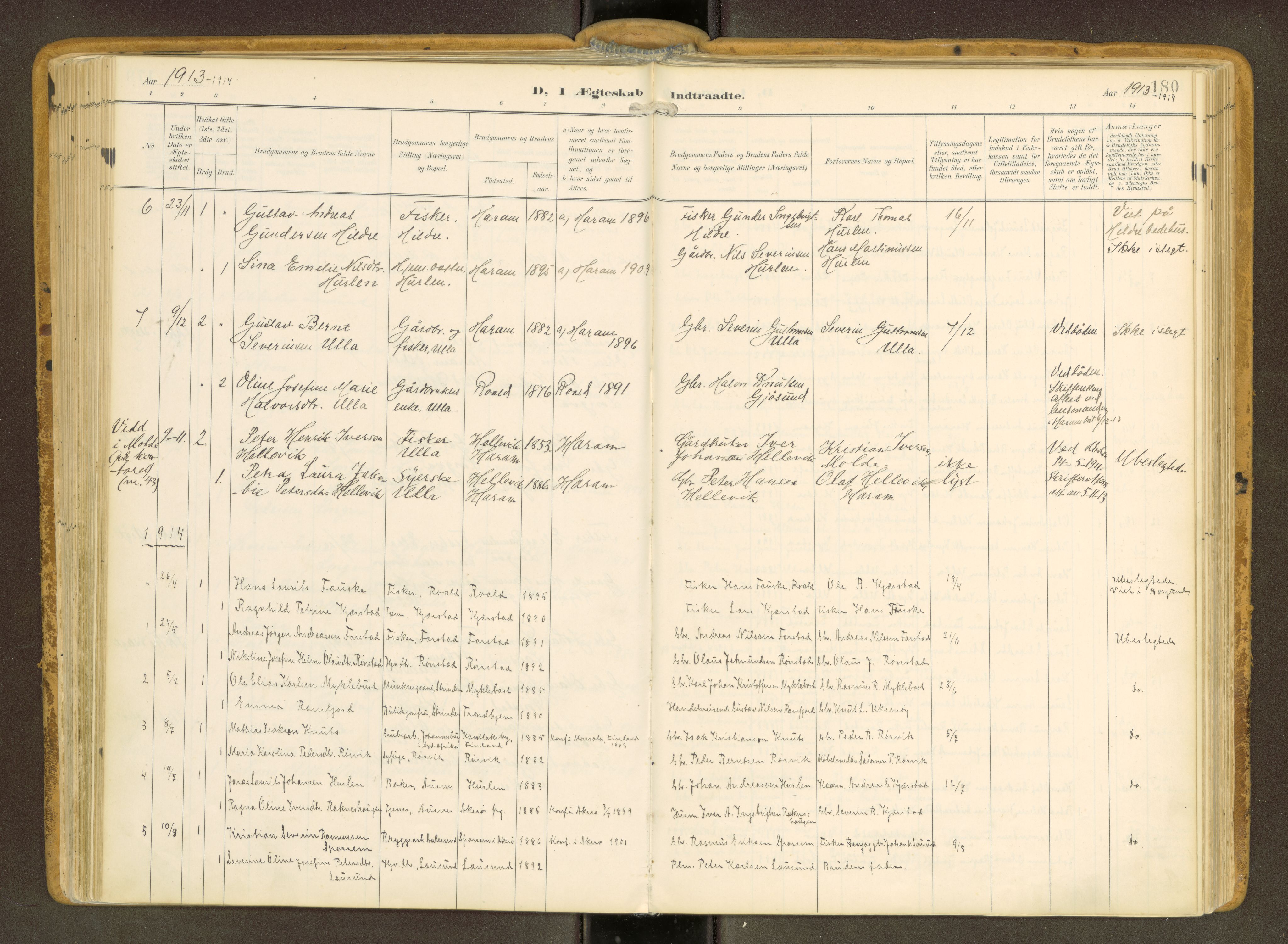 Ministerialprotokoller, klokkerbøker og fødselsregistre - Møre og Romsdal, SAT/A-1454/536/L0517: Parish register (official) no. 536A--, 1897-1917, p. 180