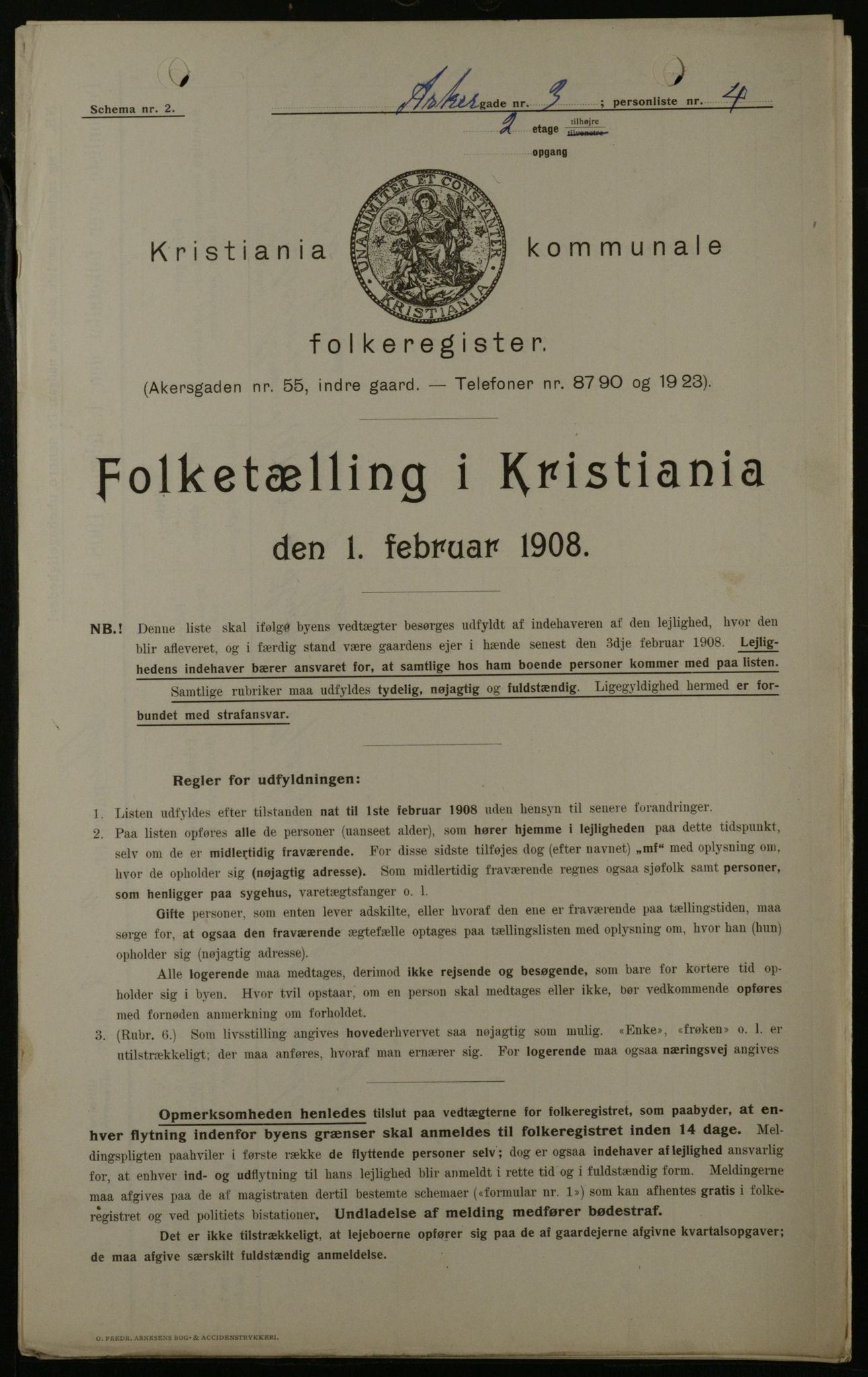 OBA, Municipal Census 1908 for Kristiania, 1908, p. 2620