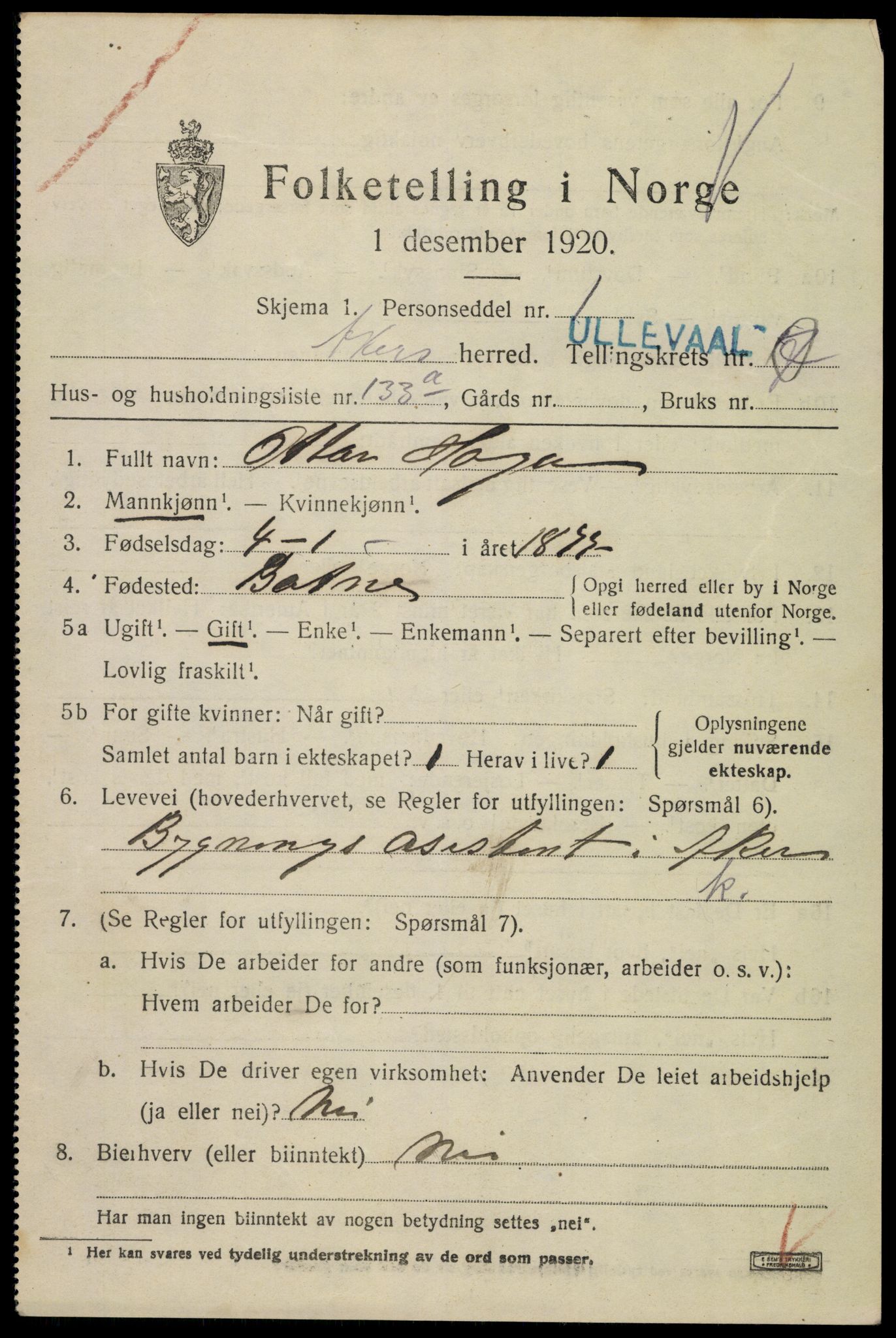 SAO, 1920 census for Aker, 1920, p. 51350