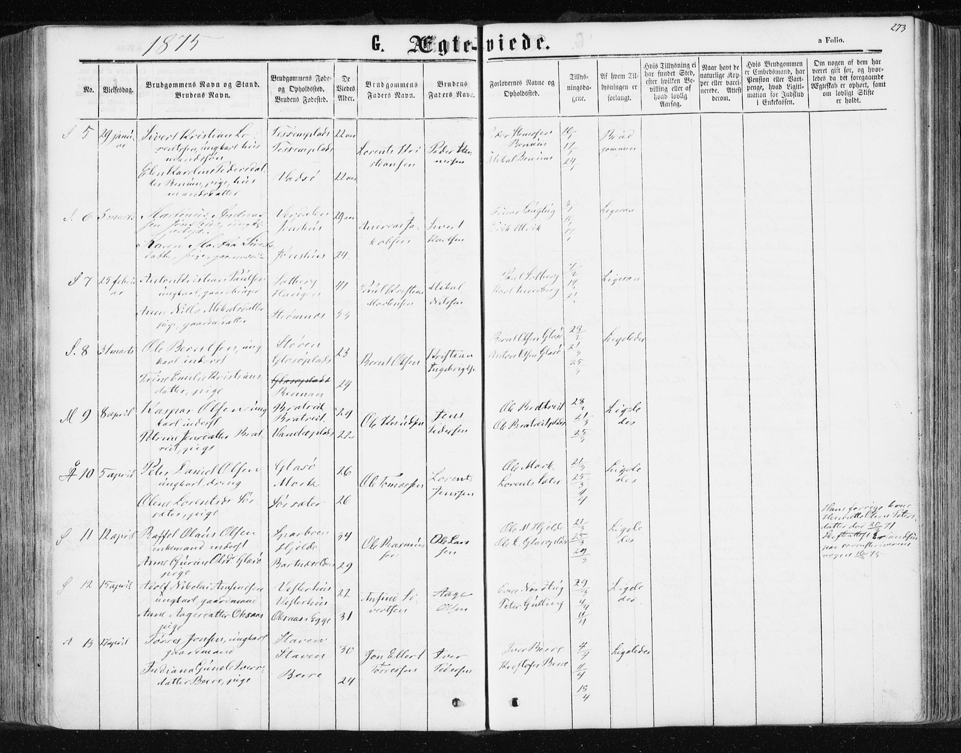 Ministerialprotokoller, klokkerbøker og fødselsregistre - Nord-Trøndelag, SAT/A-1458/741/L0394: Parish register (official) no. 741A08, 1864-1877, p. 273