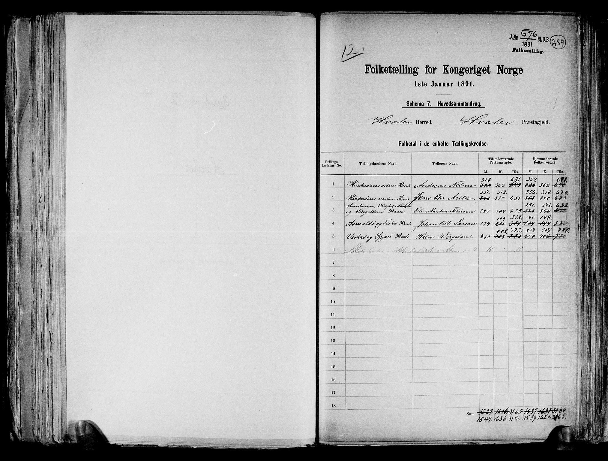 RA, 1891 census for 0111 Hvaler, 1891, p. 2