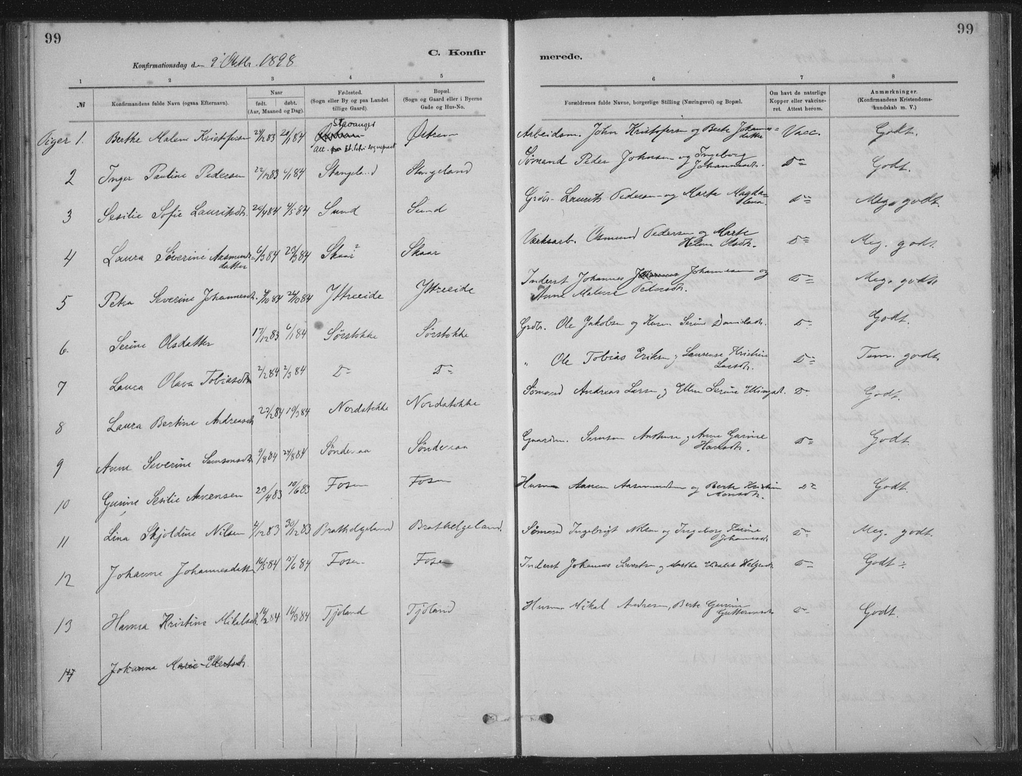 Kopervik sokneprestkontor, AV/SAST-A-101850/H/Ha/Haa/L0002: Parish register (official) no. A 2, 1880-1912, p. 99