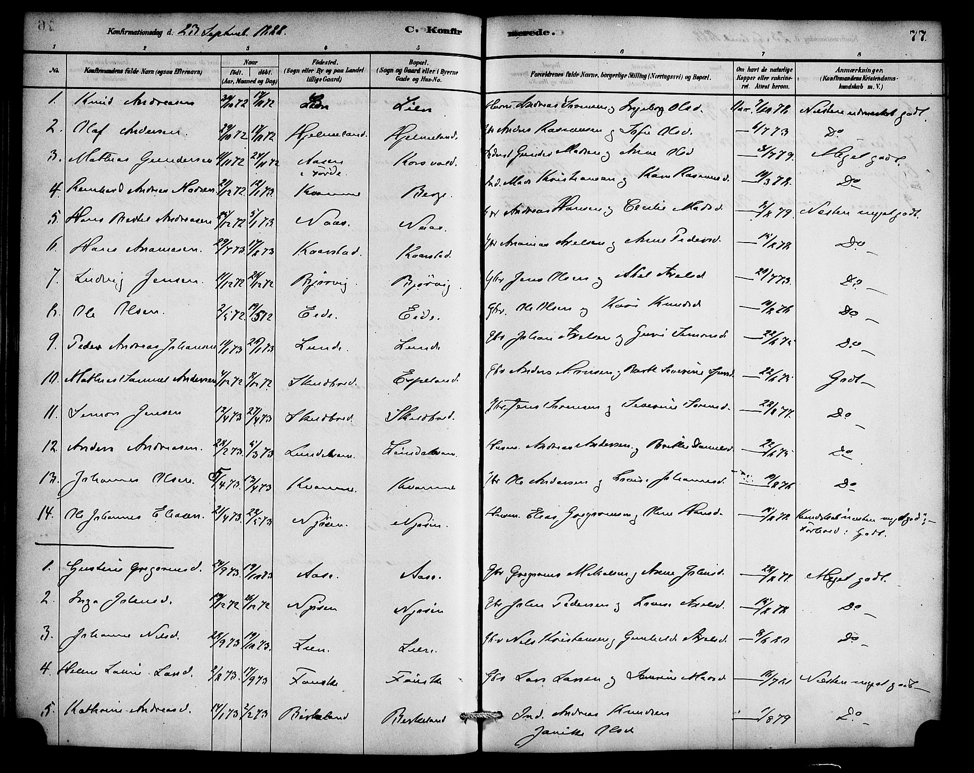 Gaular sokneprestembete, AV/SAB-A-80001/H/Haa: Parish register (official) no. C 1, 1882-1897, p. 77