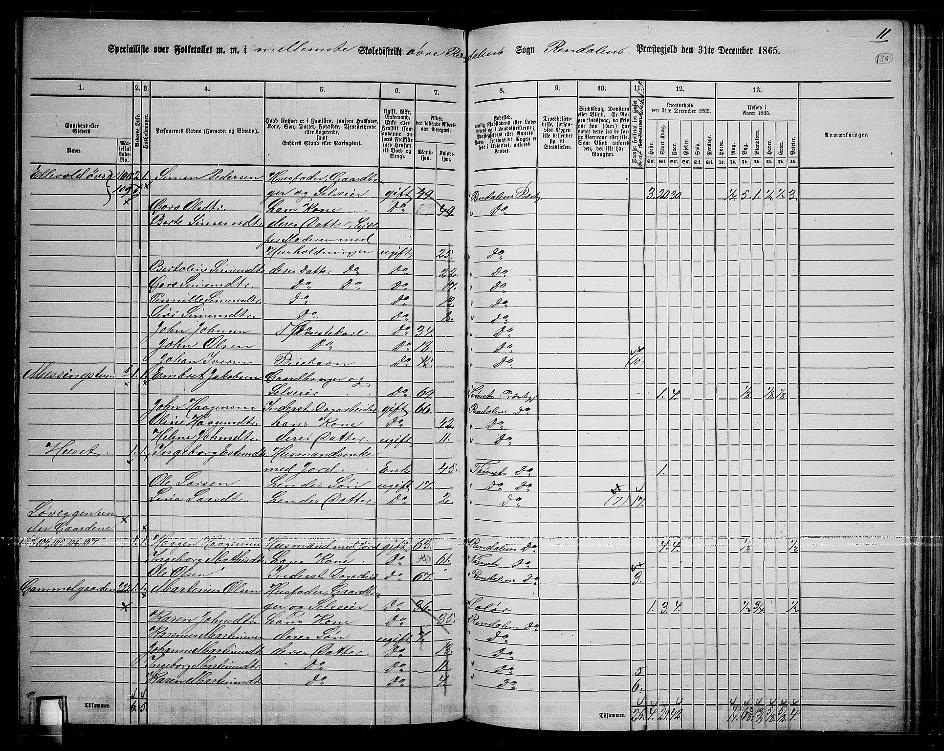 RA, 1865 census for Rendalen, 1865, p. 114