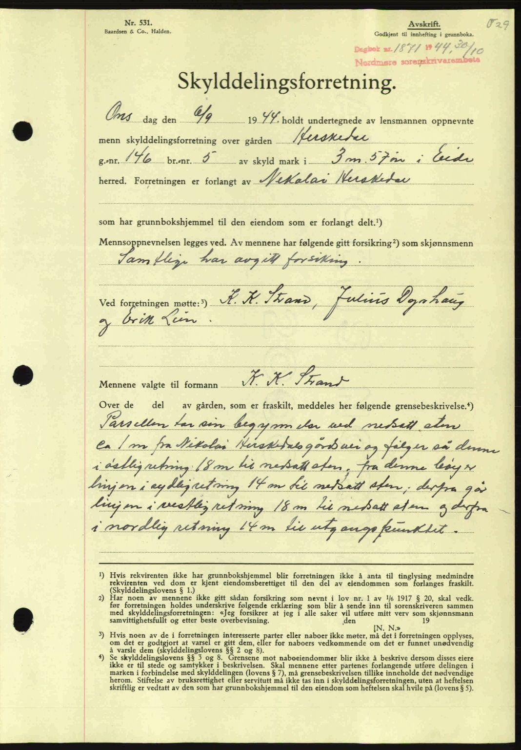 Nordmøre sorenskriveri, AV/SAT-A-4132/1/2/2Ca: Mortgage book no. A98, 1944-1944, Diary no: : 1871/1944