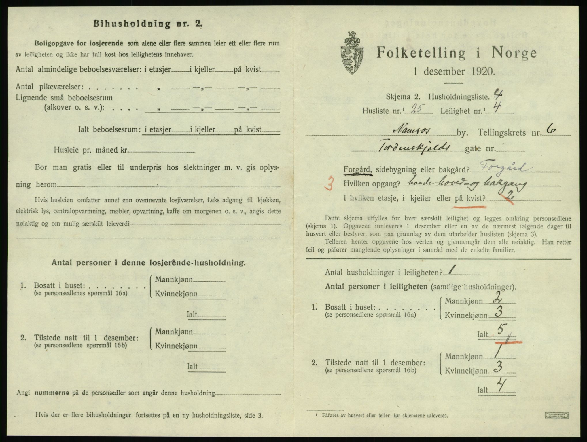 SAT, 1920 census for Namsos, 1920, p. 1869