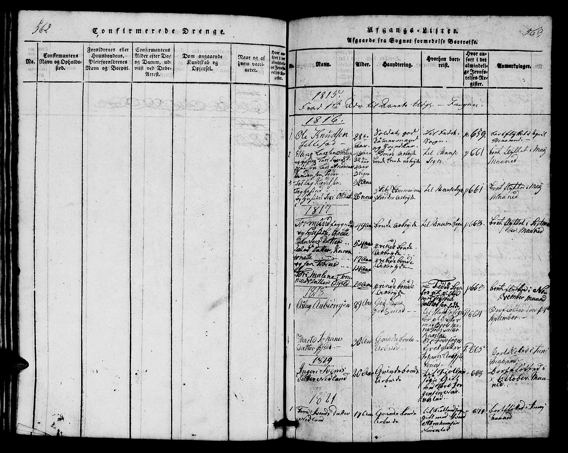 Bakke sokneprestkontor, SAK/1111-0002/F/Fb/Fbb/L0001: Parish register (copy) no. B 1, 1815-1835, p. 562-563