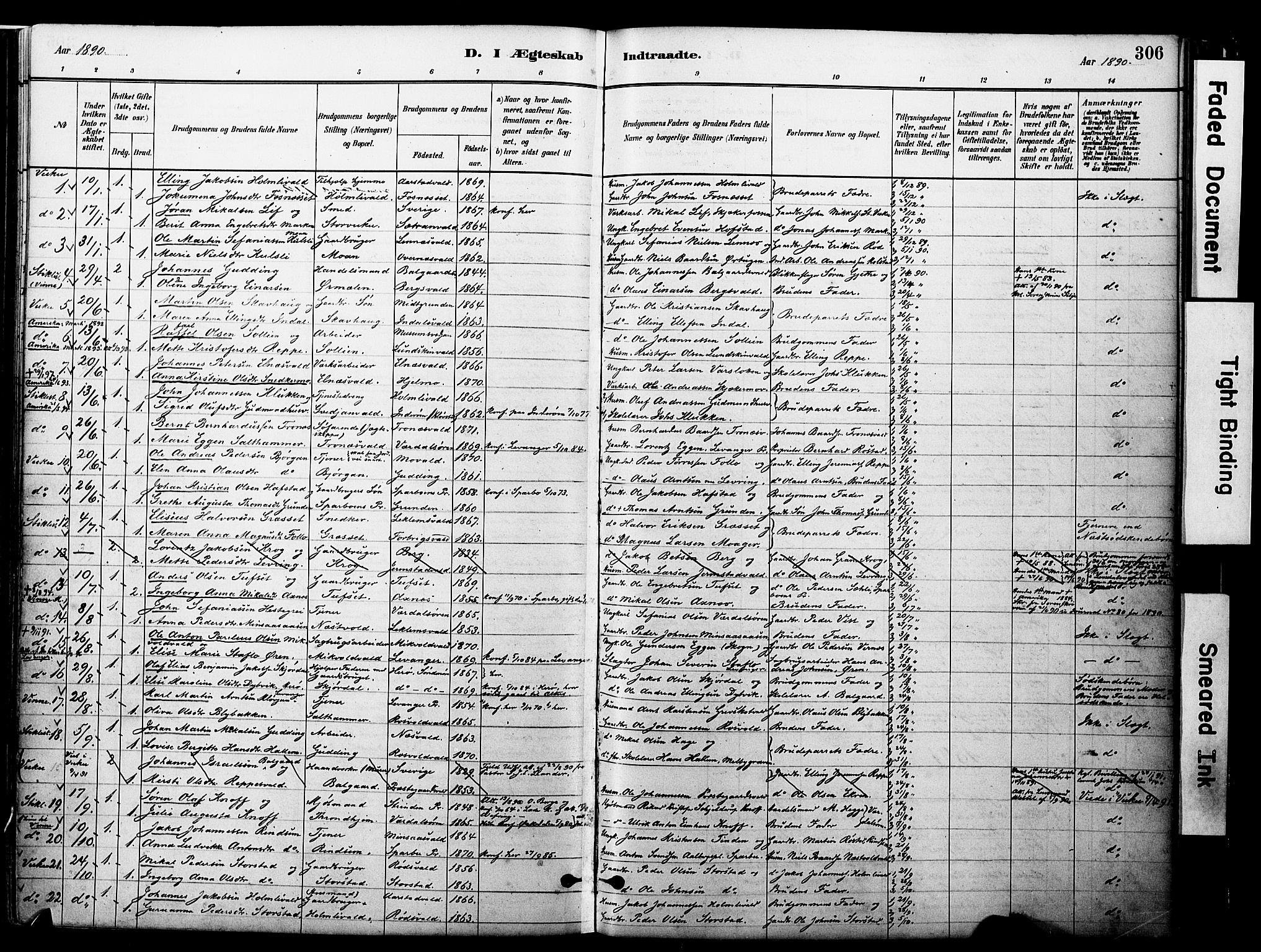 Ministerialprotokoller, klokkerbøker og fødselsregistre - Nord-Trøndelag, SAT/A-1458/723/L0244: Parish register (official) no. 723A13, 1881-1899, p. 306