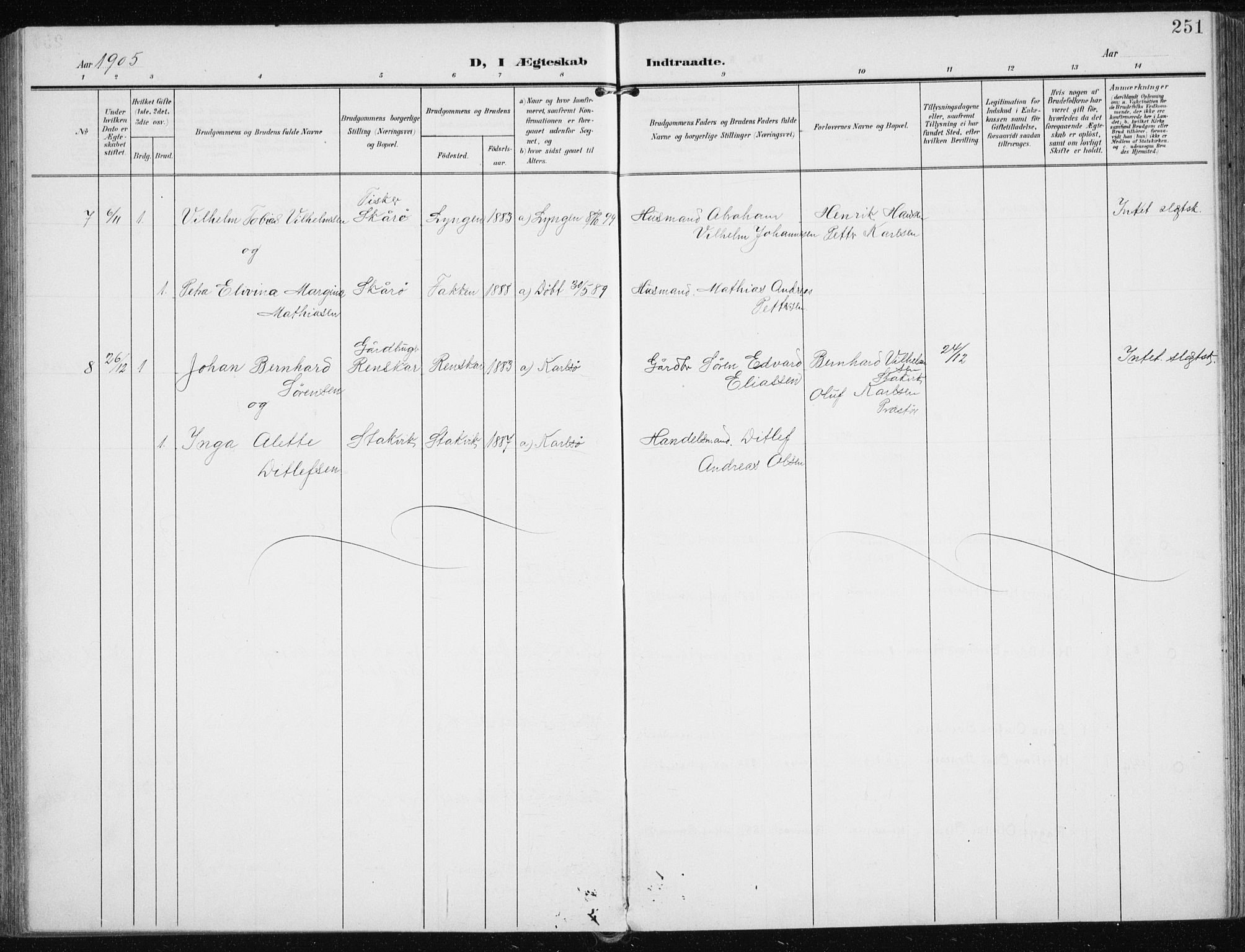 Karlsøy sokneprestembete, AV/SATØ-S-1299/H/Ha/Haa/L0014kirke: Parish register (official) no. 14, 1903-1917, p. 251