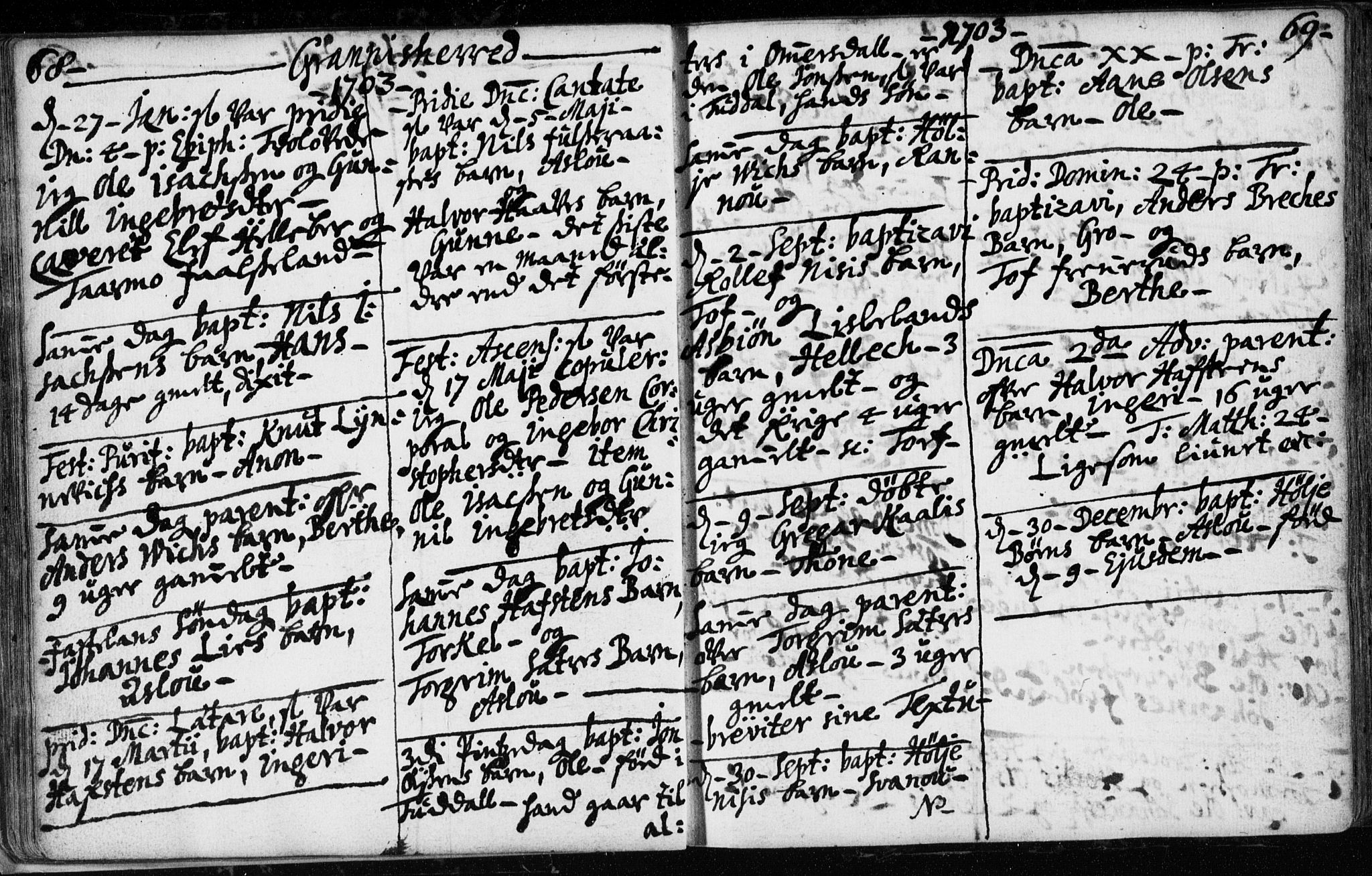 Hjartdal kirkebøker, SAKO/A-270/F/Fa/L0001: Parish register (official) no. I 1, 1685-1714, p. 68-69