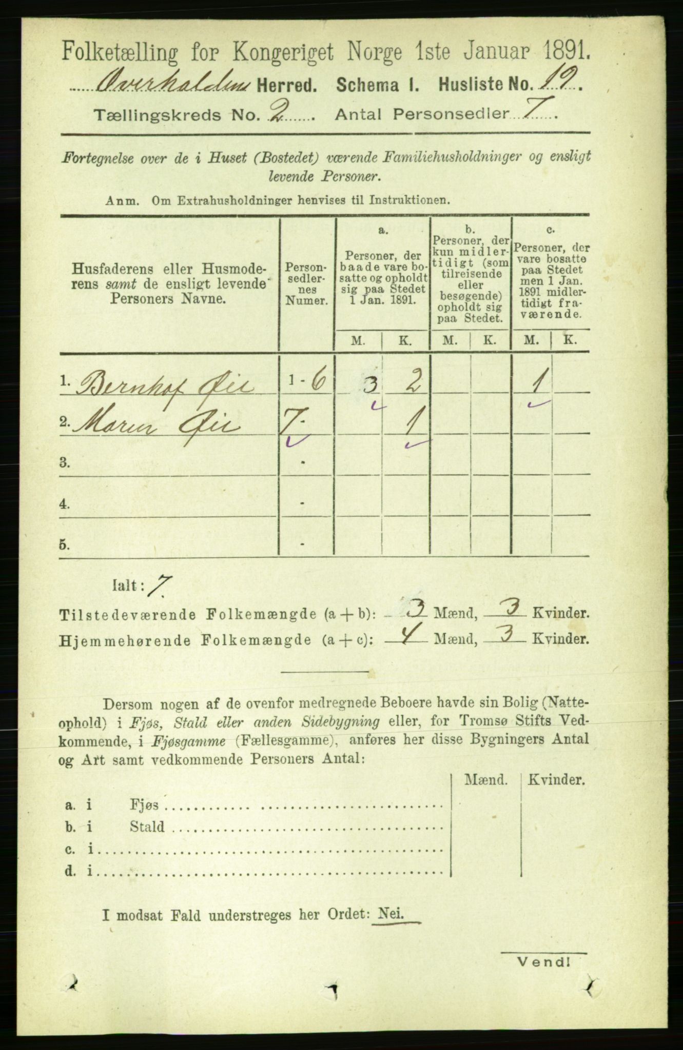 RA, 1891 census for 1744 Overhalla, 1891, p. 418