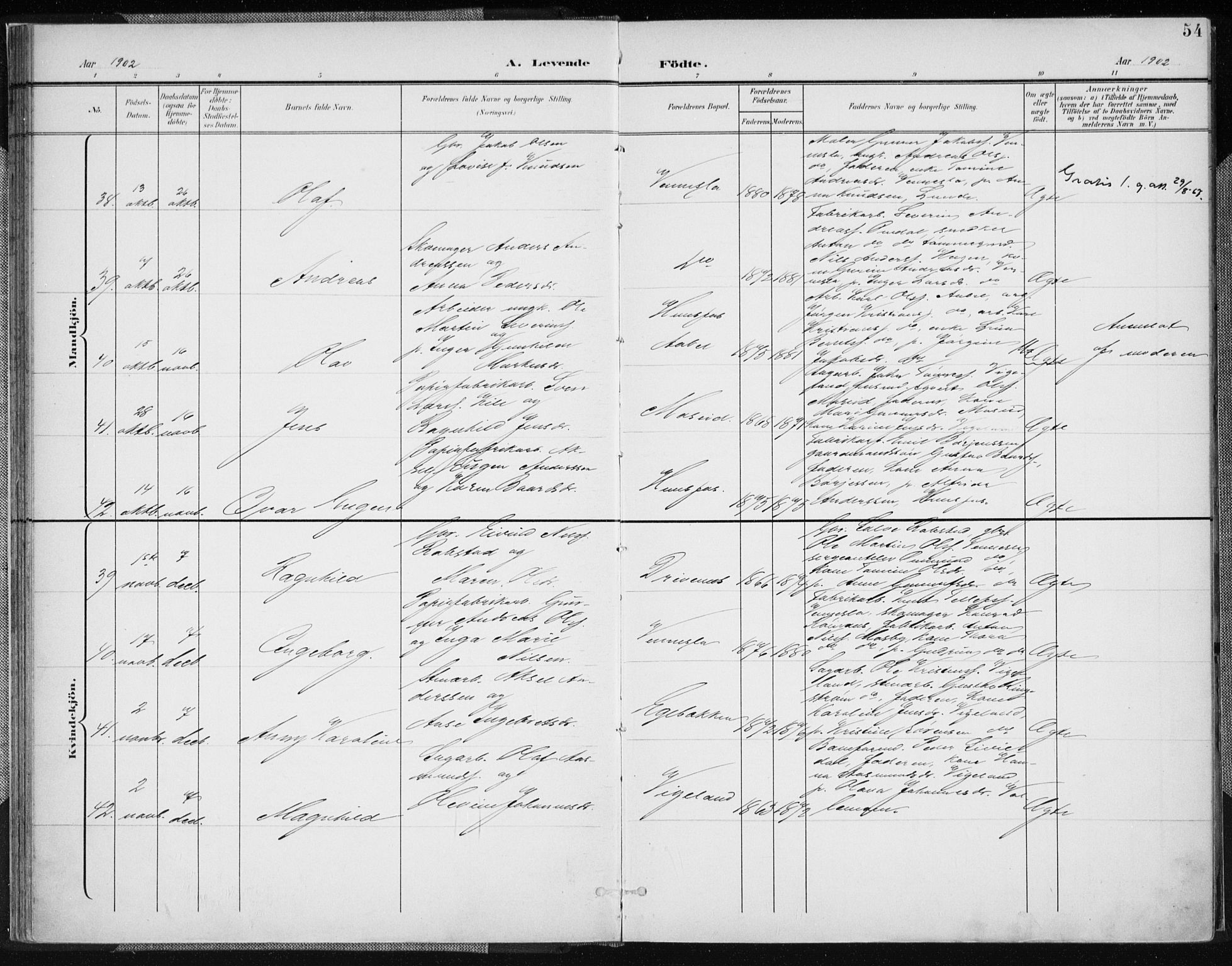 Vennesla sokneprestkontor, AV/SAK-1111-0045/Fa/Fab/L0005: Parish register (official) no. A 5, 1897-1909, p. 54