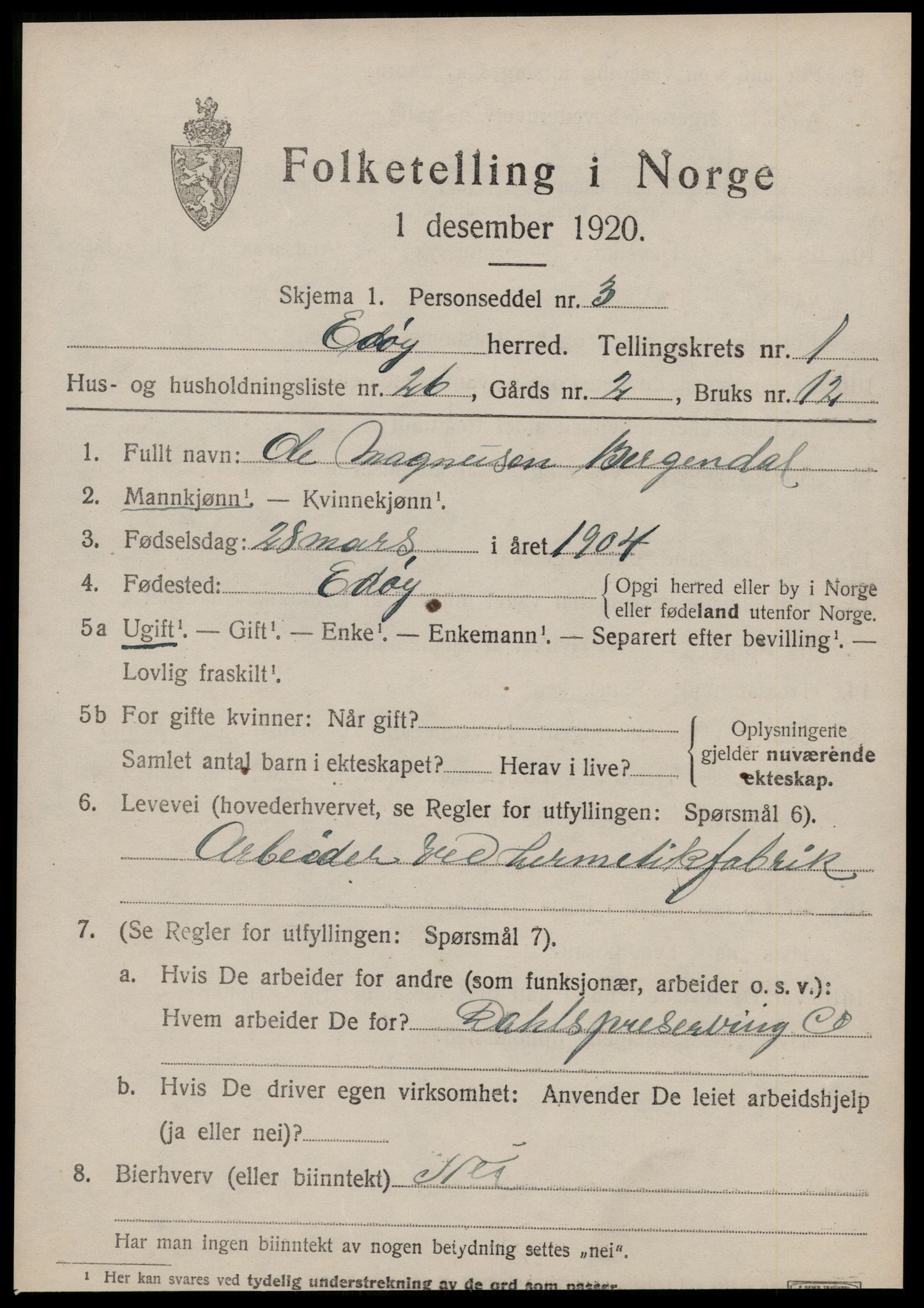 SAT, 1920 census for Edøy, 1920, p. 676