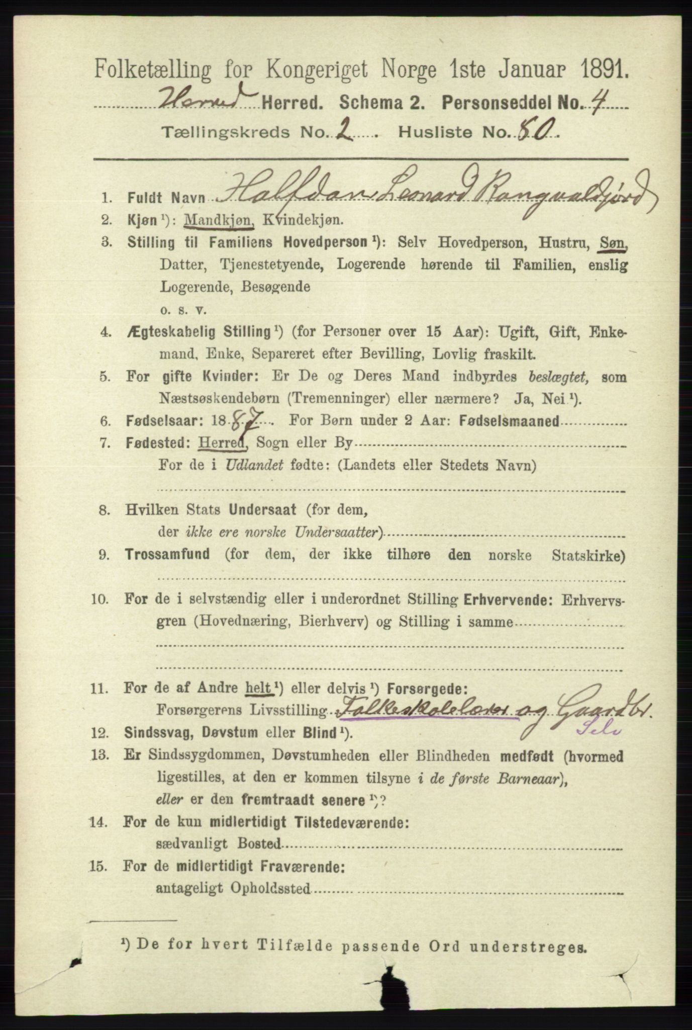 RA, 1891 census for 1039 Herad, 1891, p. 905