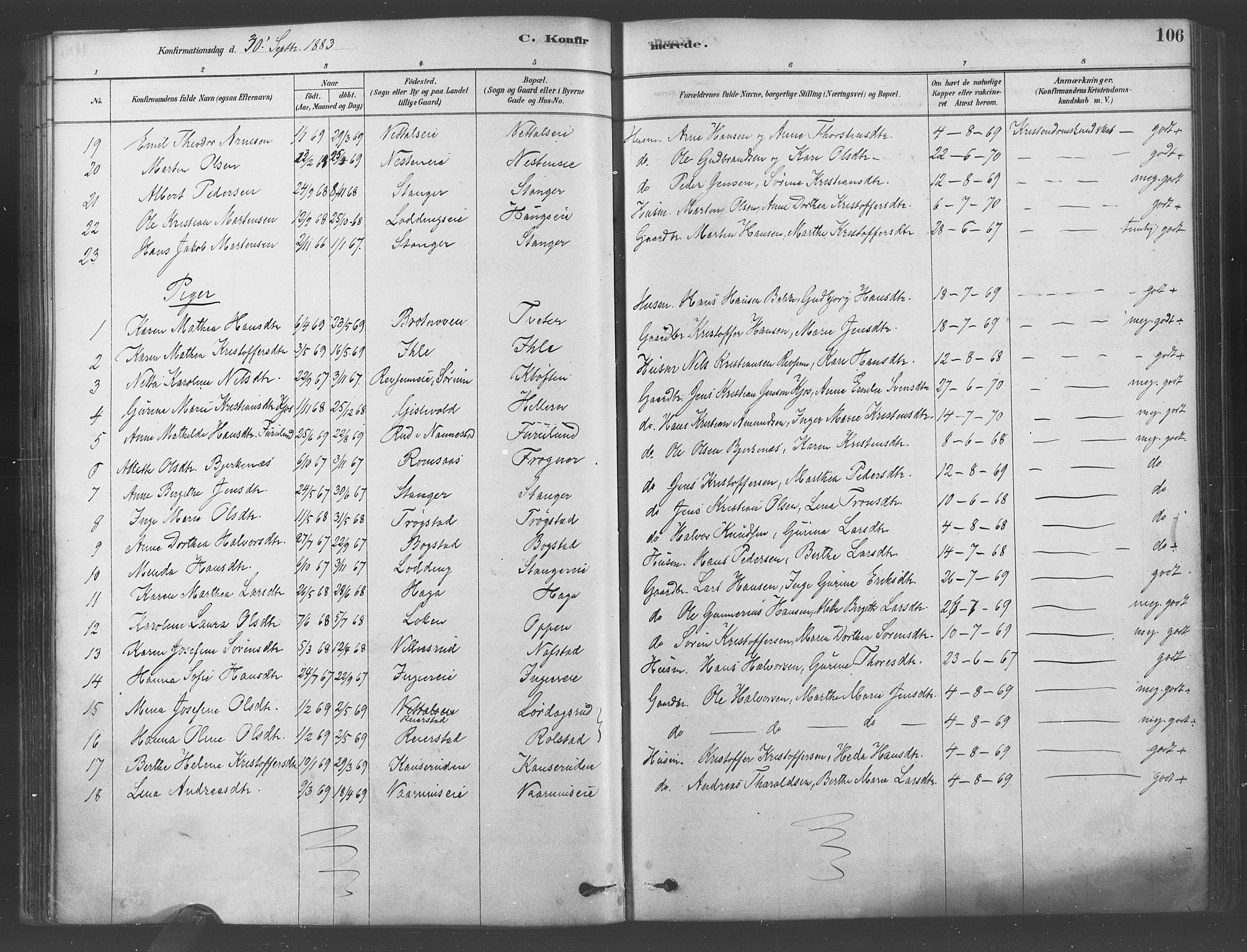 Ullensaker prestekontor Kirkebøker, AV/SAO-A-10236a/F/Fa/L0019: Parish register (official) no. I 19, 1878-1891, p. 106