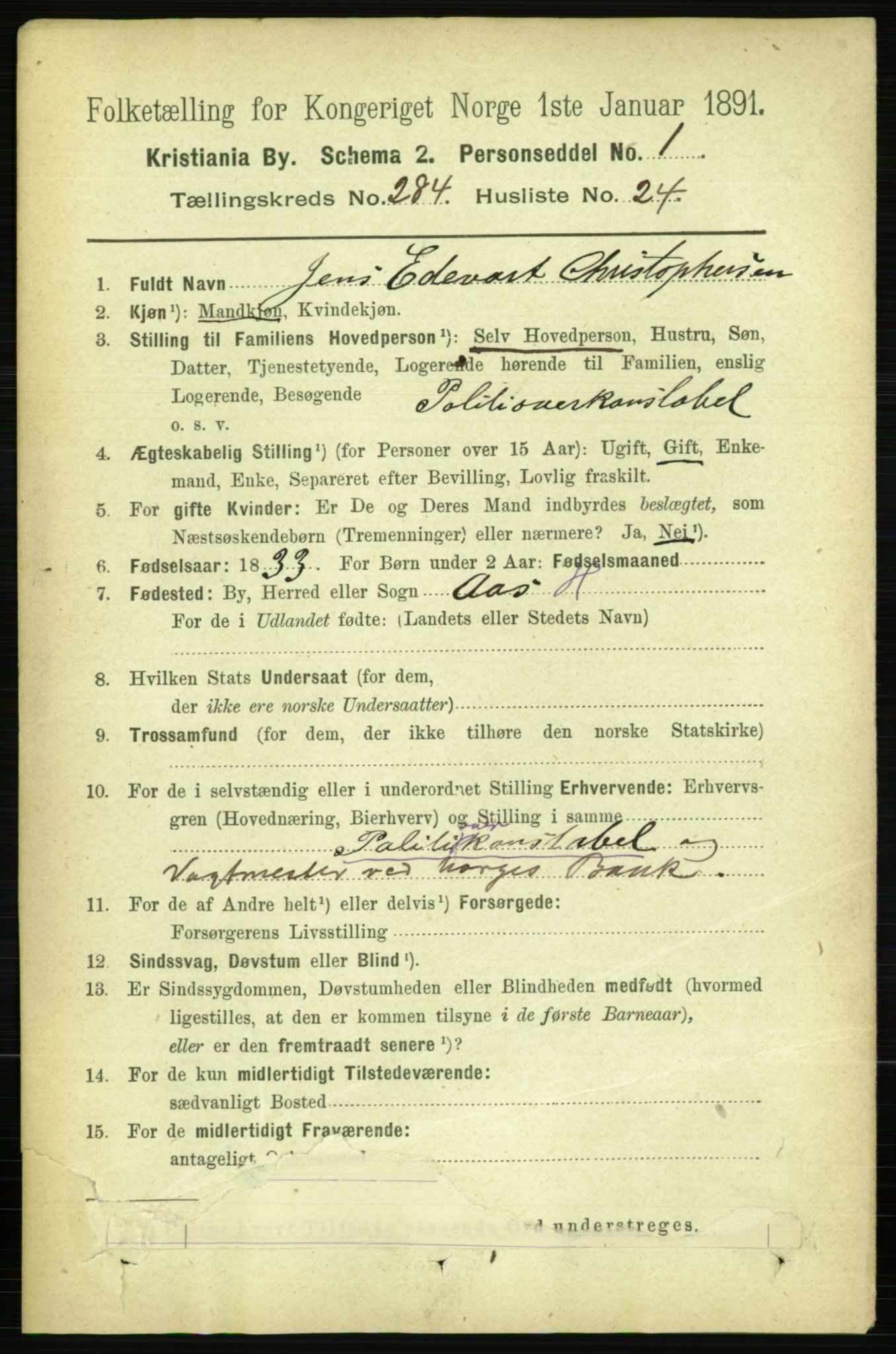 RA, 1891 census for 0301 Kristiania, 1891, p. 174116