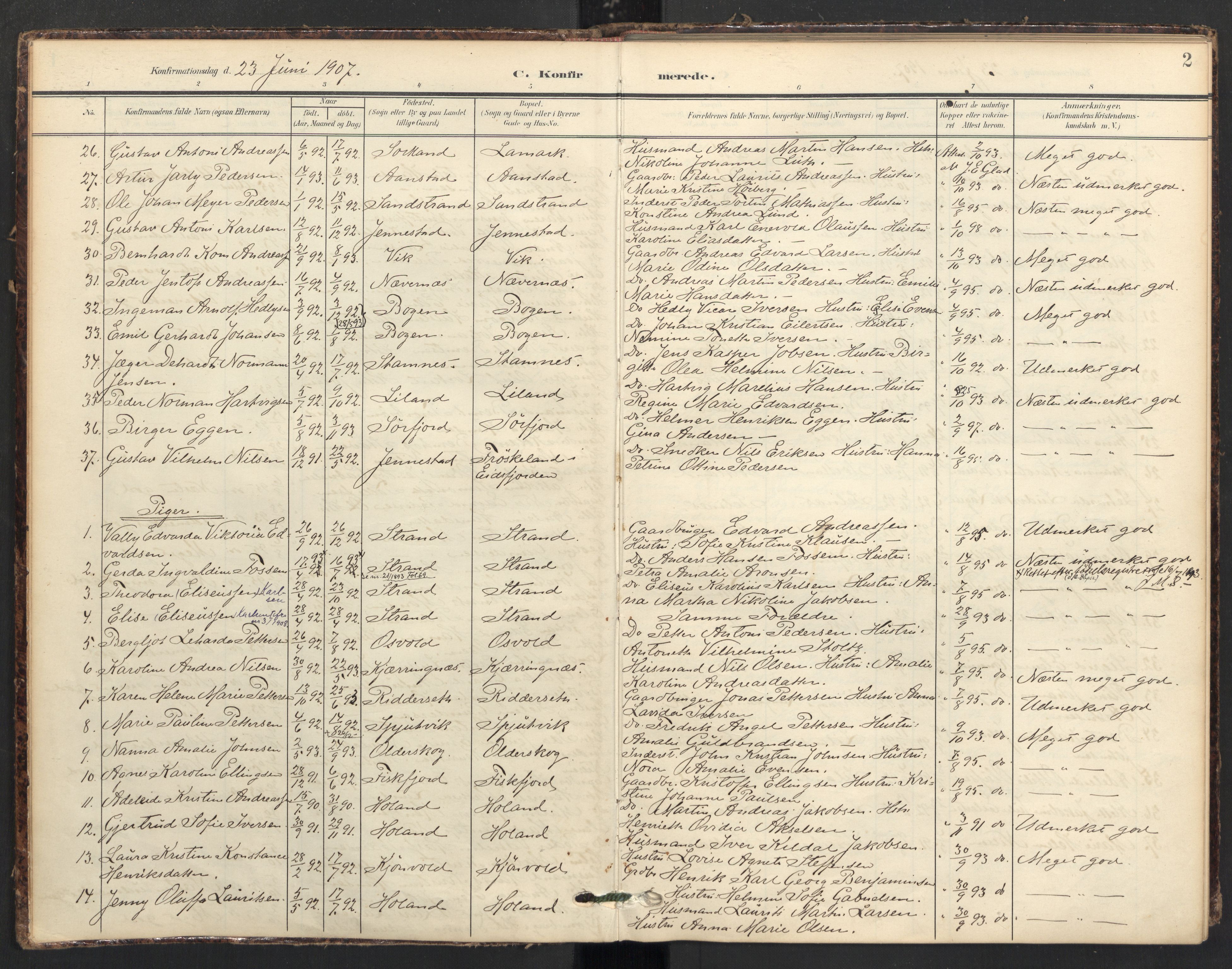 Ministerialprotokoller, klokkerbøker og fødselsregistre - Nordland, AV/SAT-A-1459/895/L1375: Parish register (official) no. 895A10, 1907-1938, p. 2