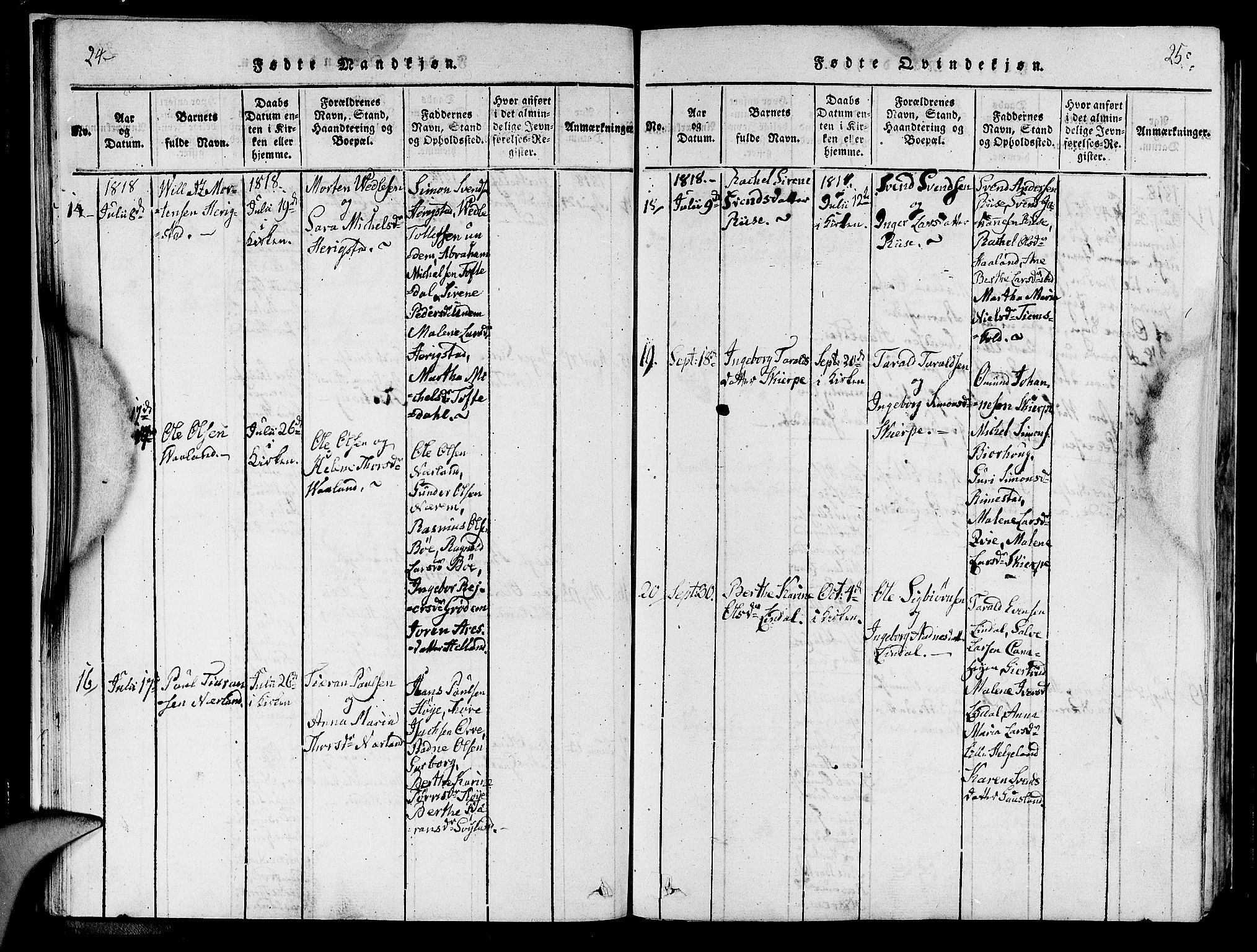 Hå sokneprestkontor, AV/SAST-A-101801/001/30BA/L0003: Parish register (official) no. A 3, 1815-1825, p. 24-25