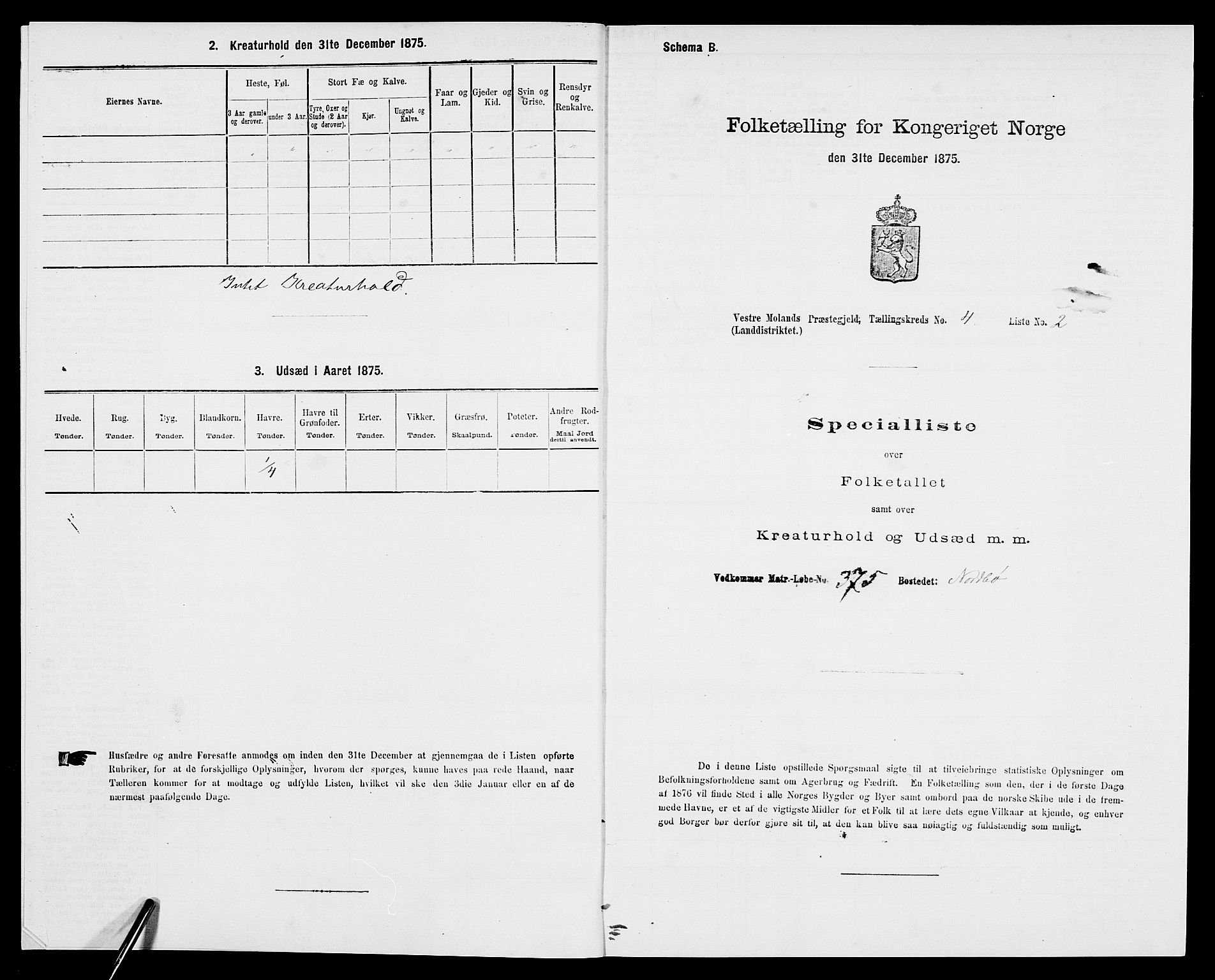 SAK, 1875 census for 0926L Vestre Moland/Vestre Moland, 1875, p. 558