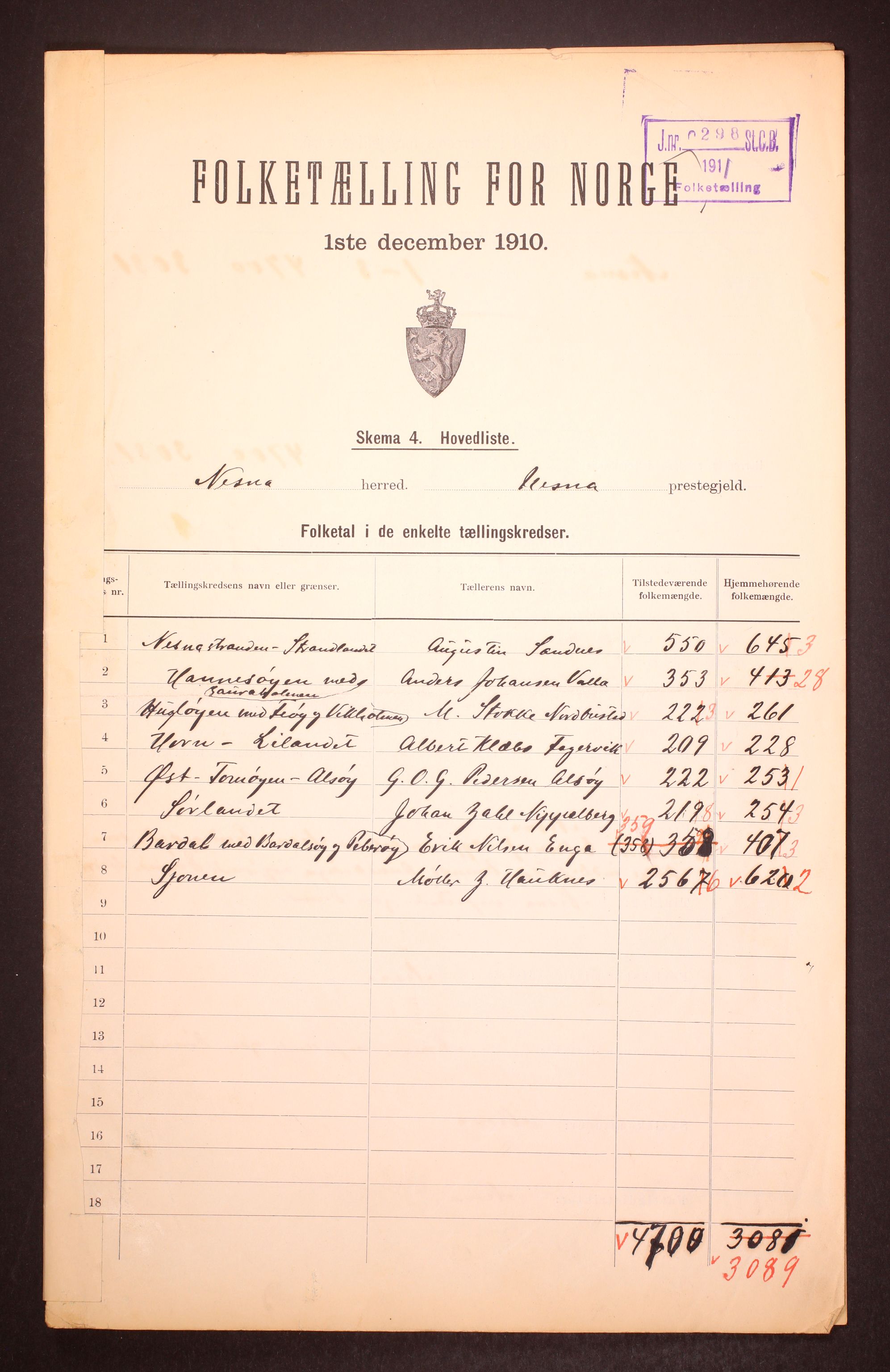 RA, 1910 census for Nesna, 1910, p. 2