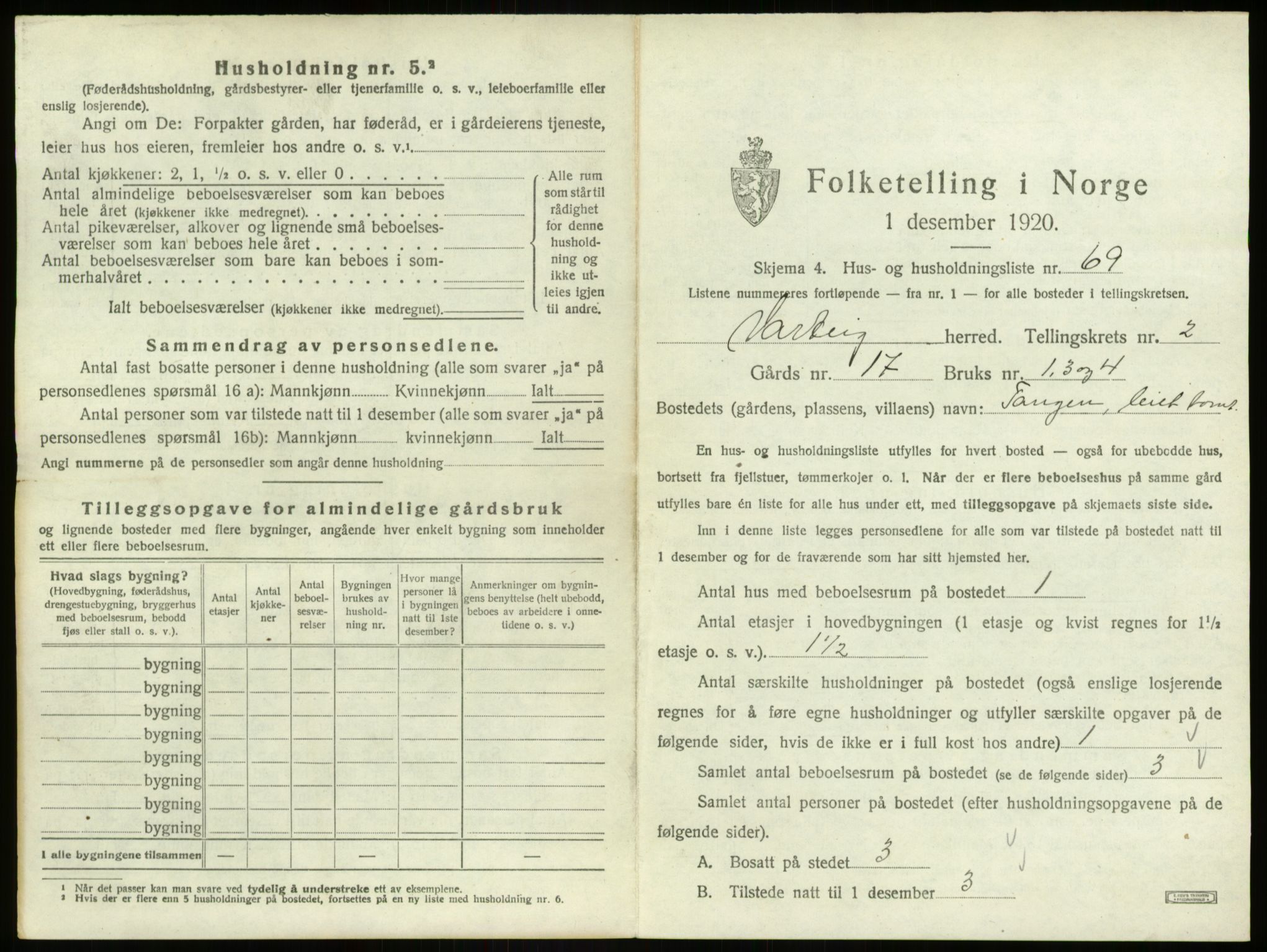 SAO, 1920 census for Varteig, 1920, p. 280