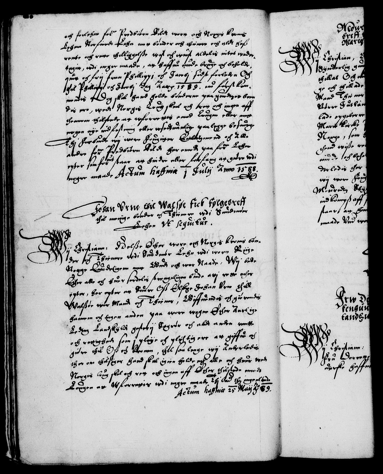 Danske Kanselli 1572-1799, RA/EA-3023/F/Fc/Fca/Fcaa/L0002: Norske registre (mikrofilm), 1588-1596, p. 42b