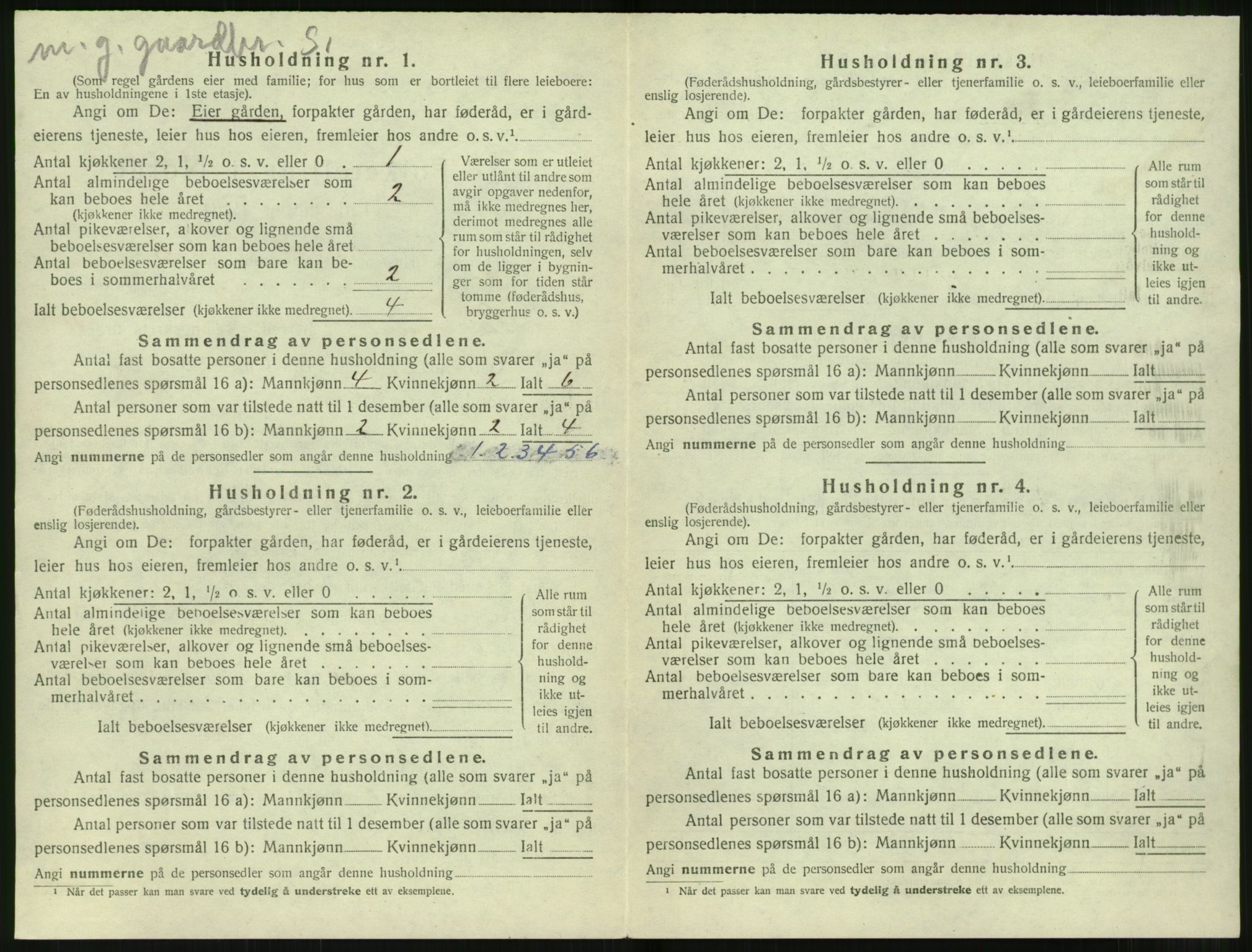 SAT, 1920 census for Sunnylven, 1920, p. 467