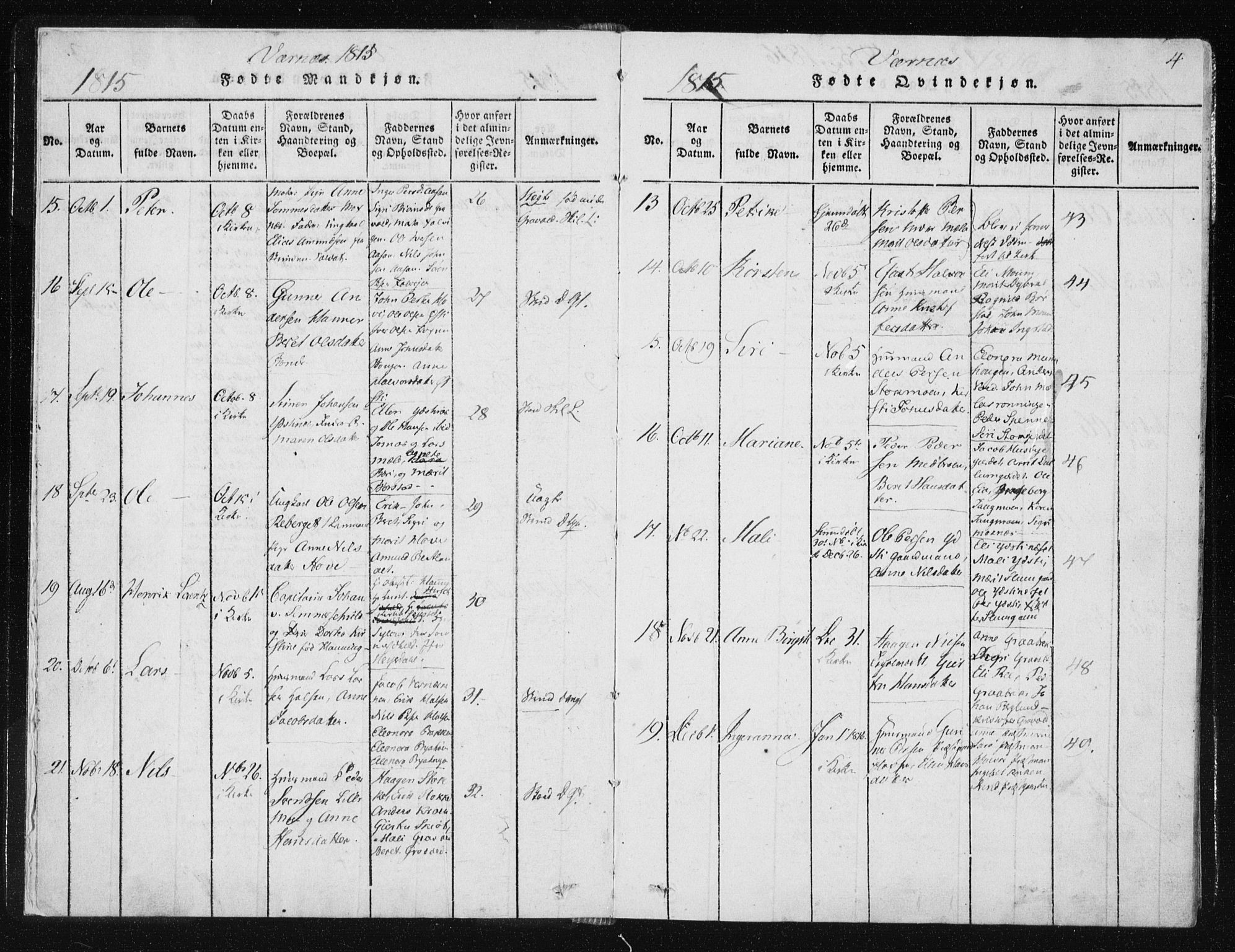 Ministerialprotokoller, klokkerbøker og fødselsregistre - Nord-Trøndelag, SAT/A-1458/709/L0061: Parish register (official) no. 709A08 /1, 1815-1819, p. 4