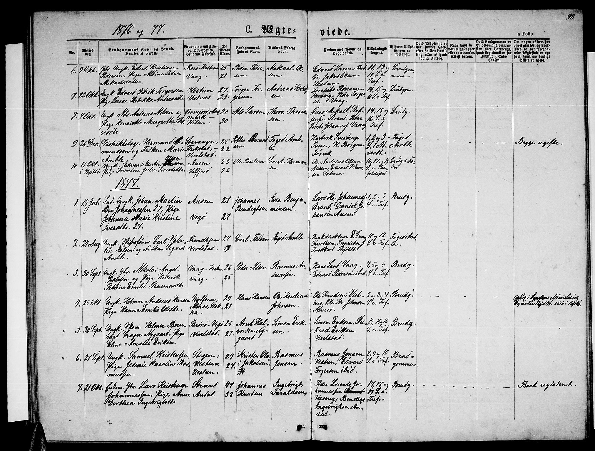 Ministerialprotokoller, klokkerbøker og fødselsregistre - Nordland, SAT/A-1459/819/L0276: Parish register (copy) no. 819C02, 1869-1887, p. 98