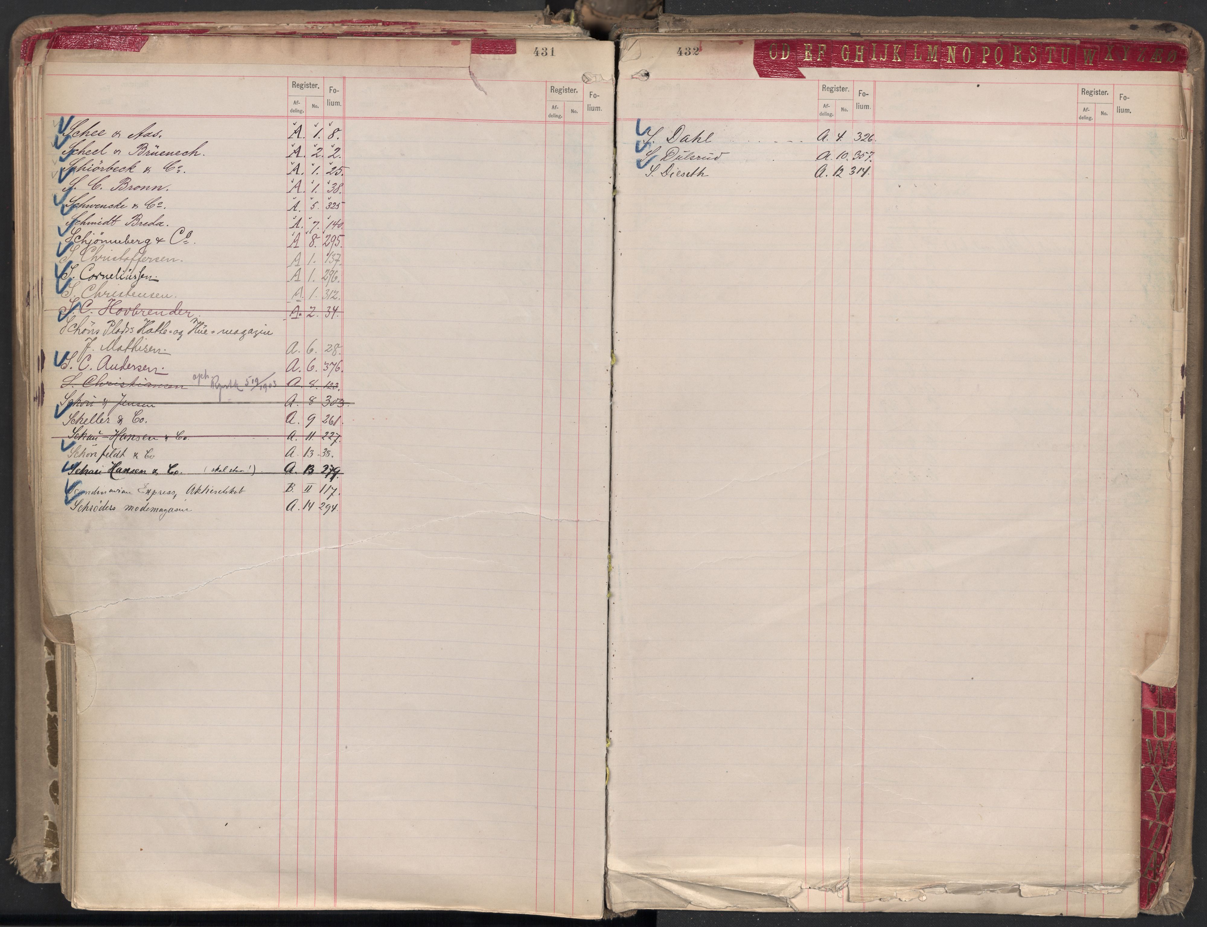 Oslo byfogd avd. II, AV/SAO-A-10942/G/Ga/Gaa/L0001: Firmaregister: A 1-15, B 1-4, C 1, 1890, p. 431-432
